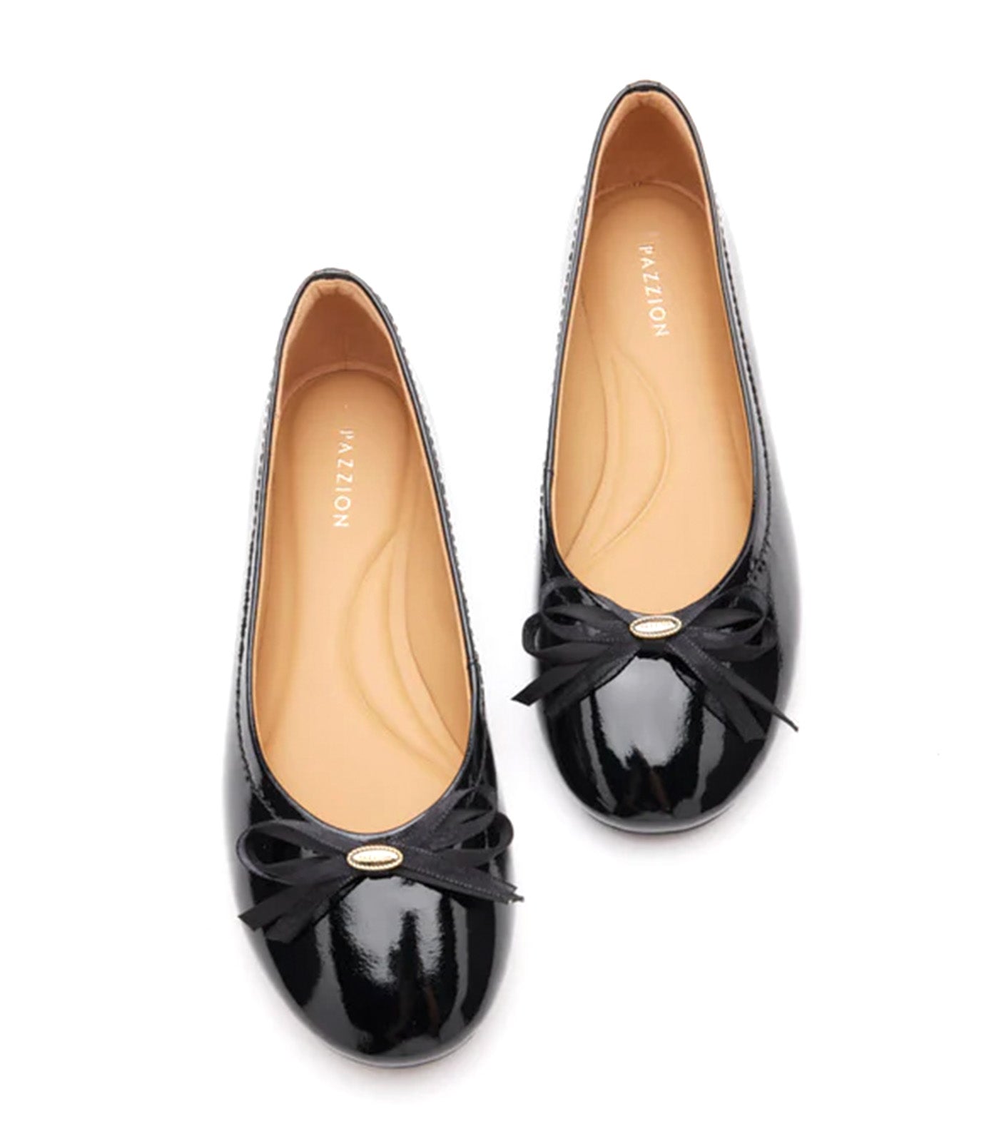 Pia Patent Accented Bow Flats Black