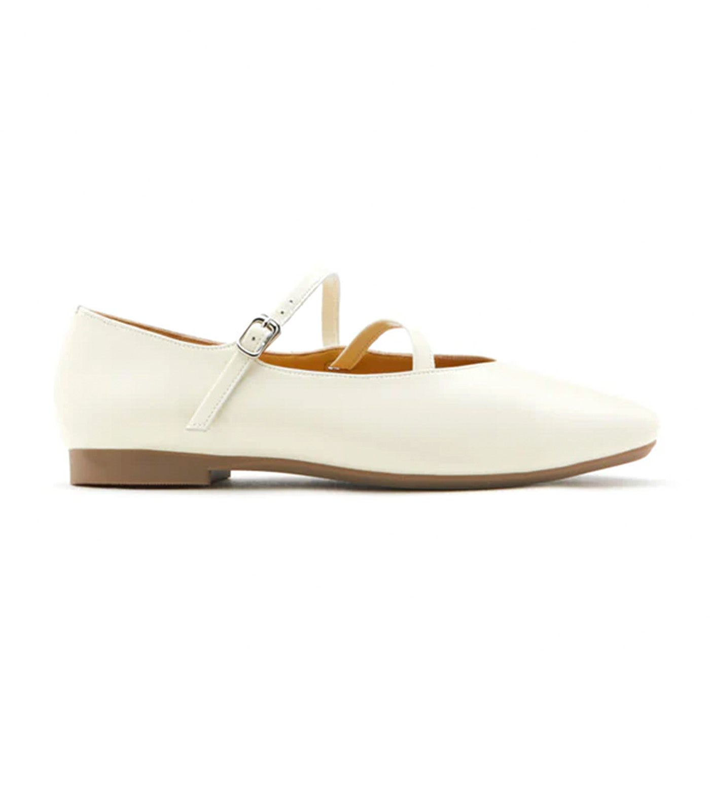 Corinne Glossy Strappy Flats Beige