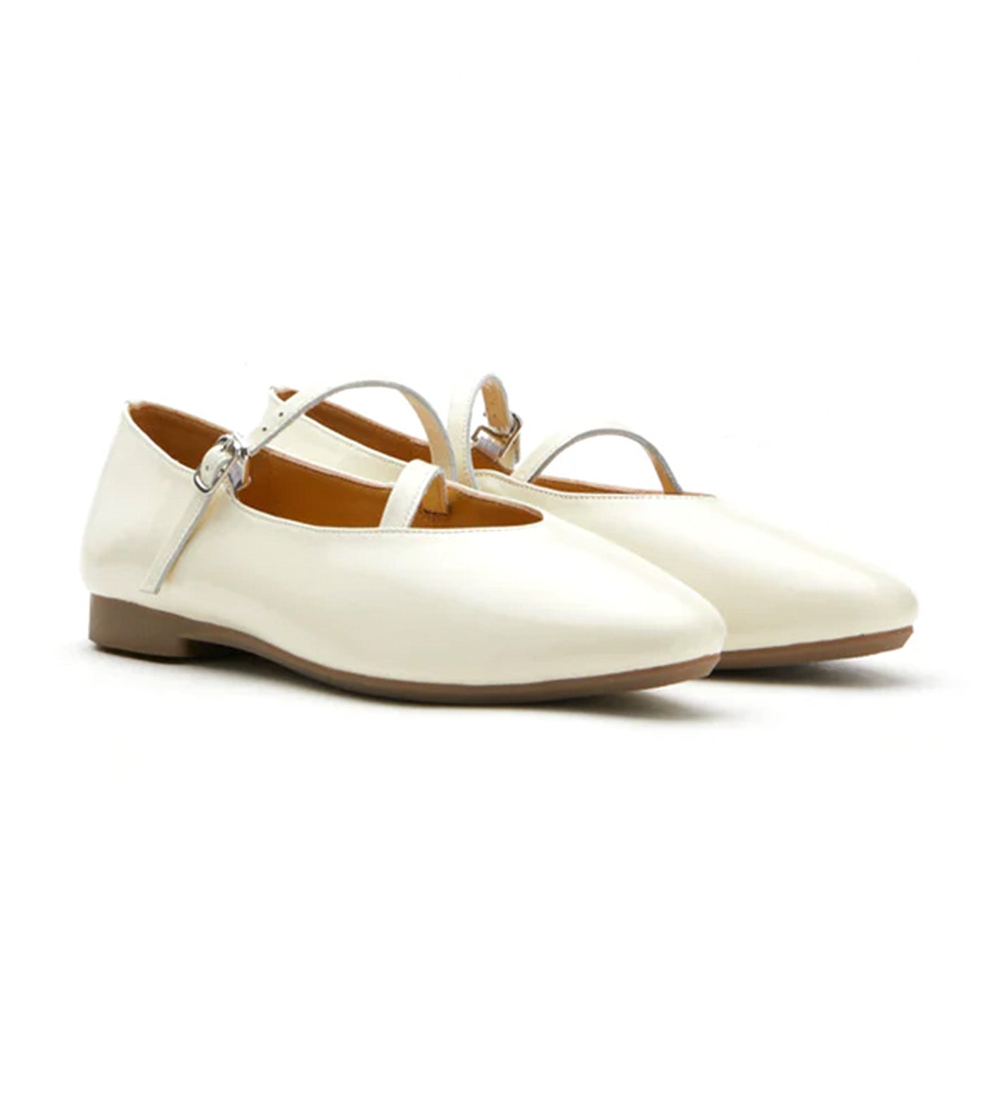 Corinne Glossy Strappy Flats Beige