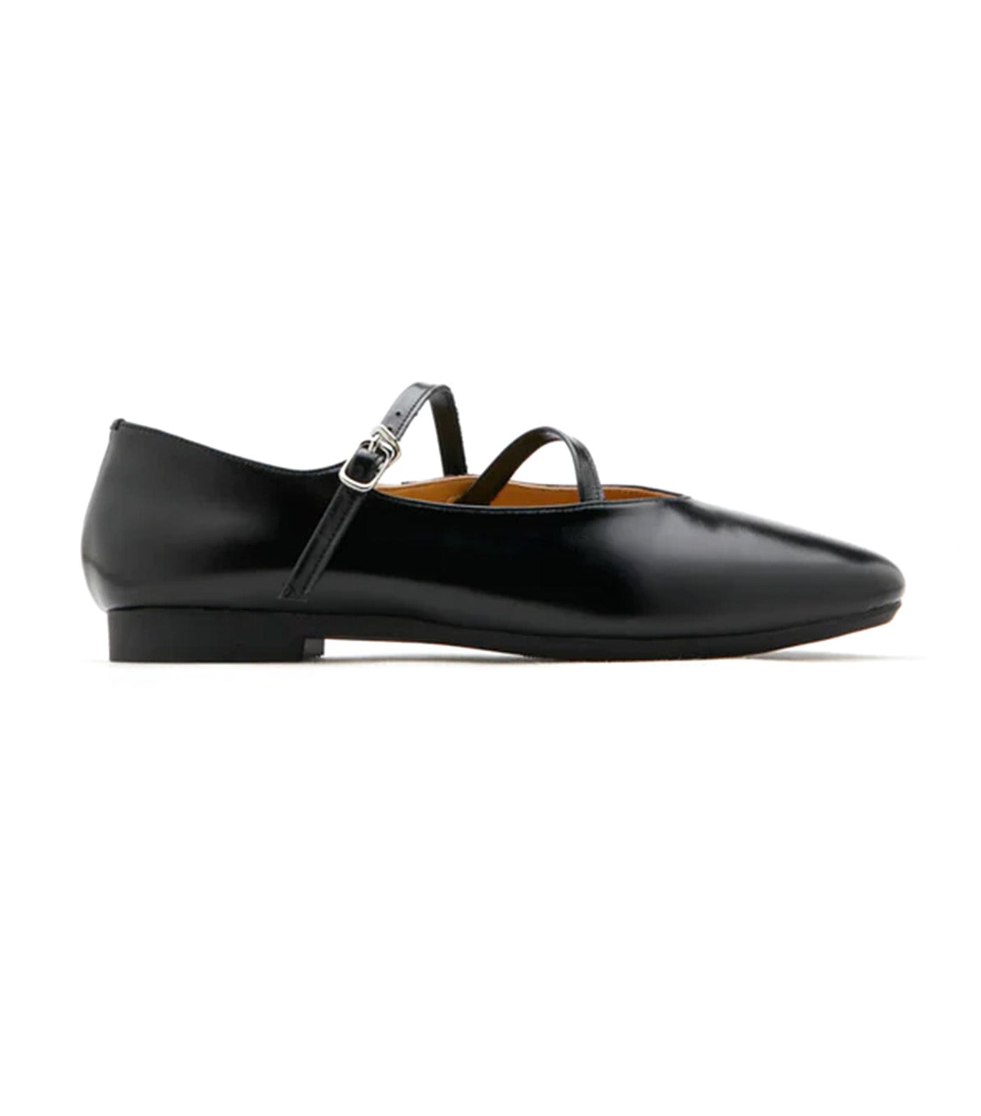 Corinne Glossy Strappy Flats Black