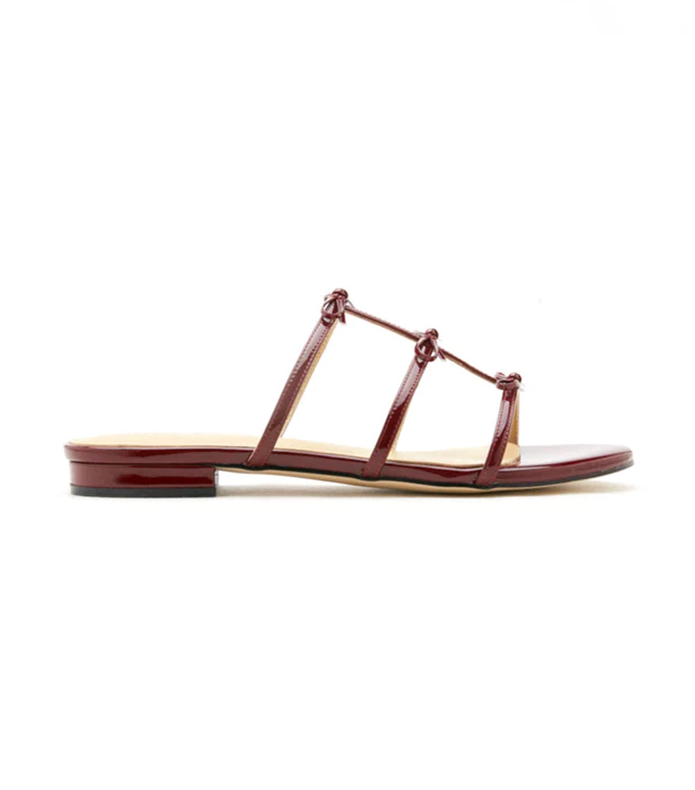 Elena Bow Cage Patent Leather Slides Wine