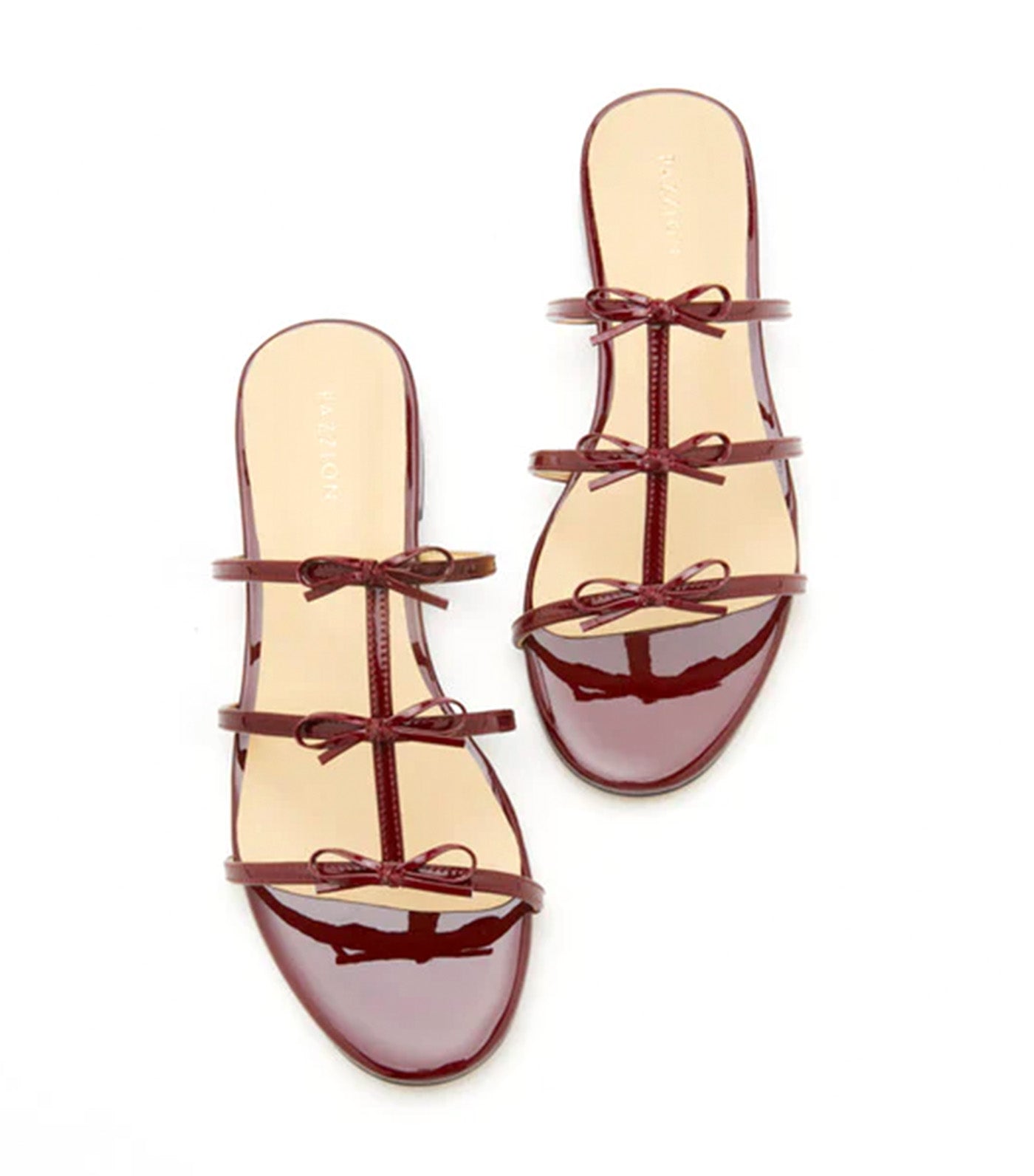 Elena Bow Cage Patent Leather Slides Wine