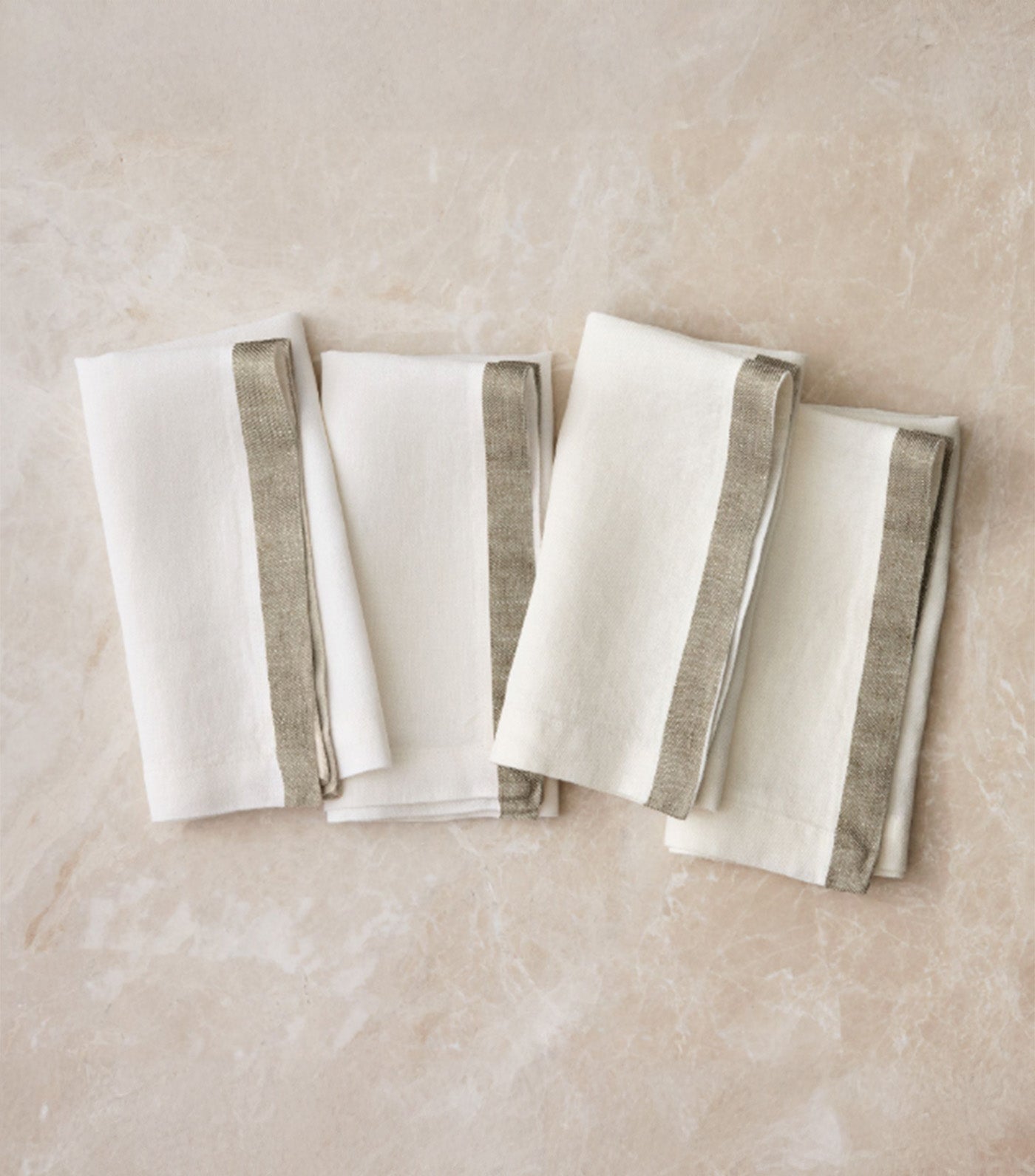 European Linen Contrast Border Napkins Vertiver Green