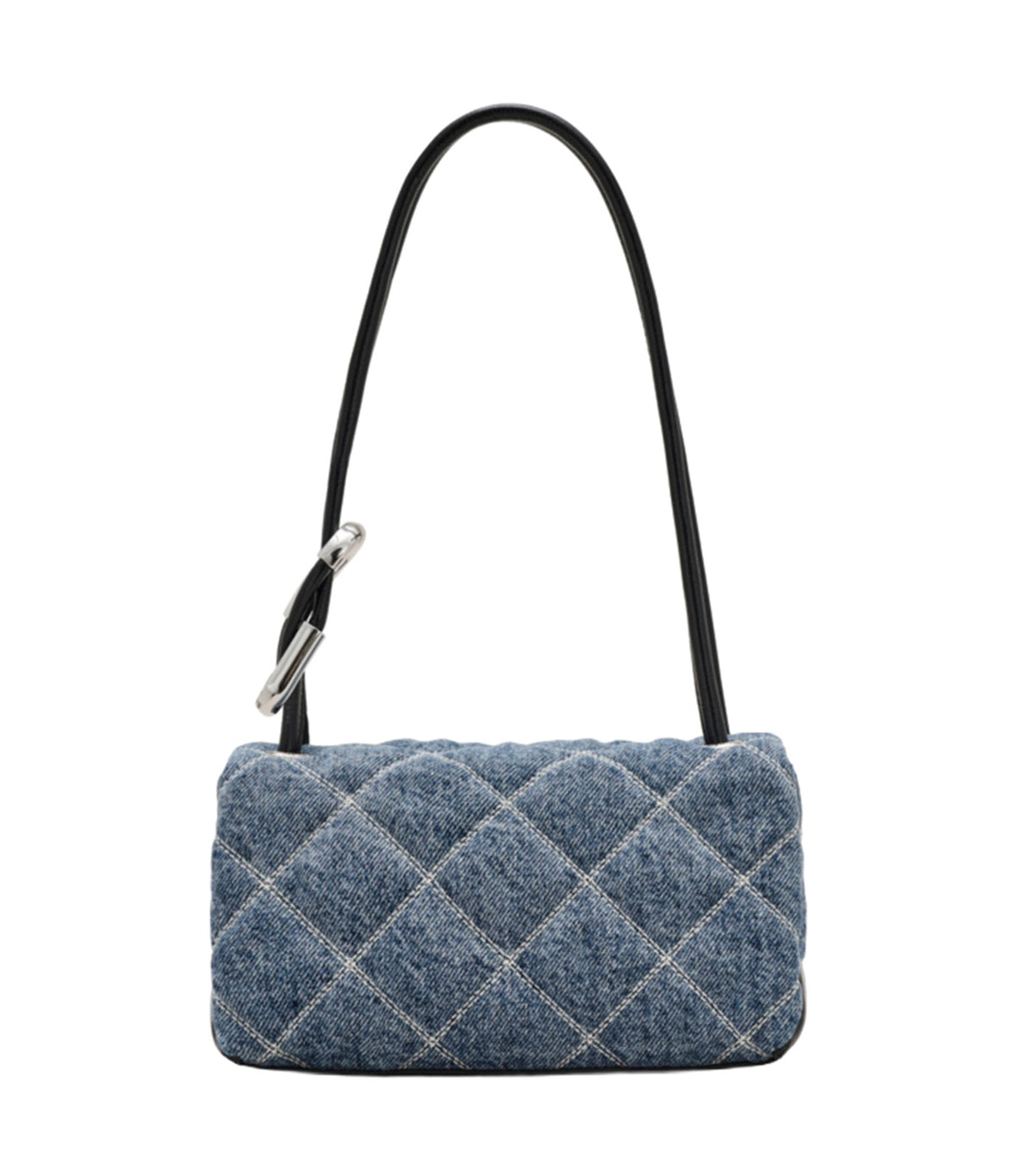Quilted Denim Mini Dual Shoulder Bag Light Wash Indigo