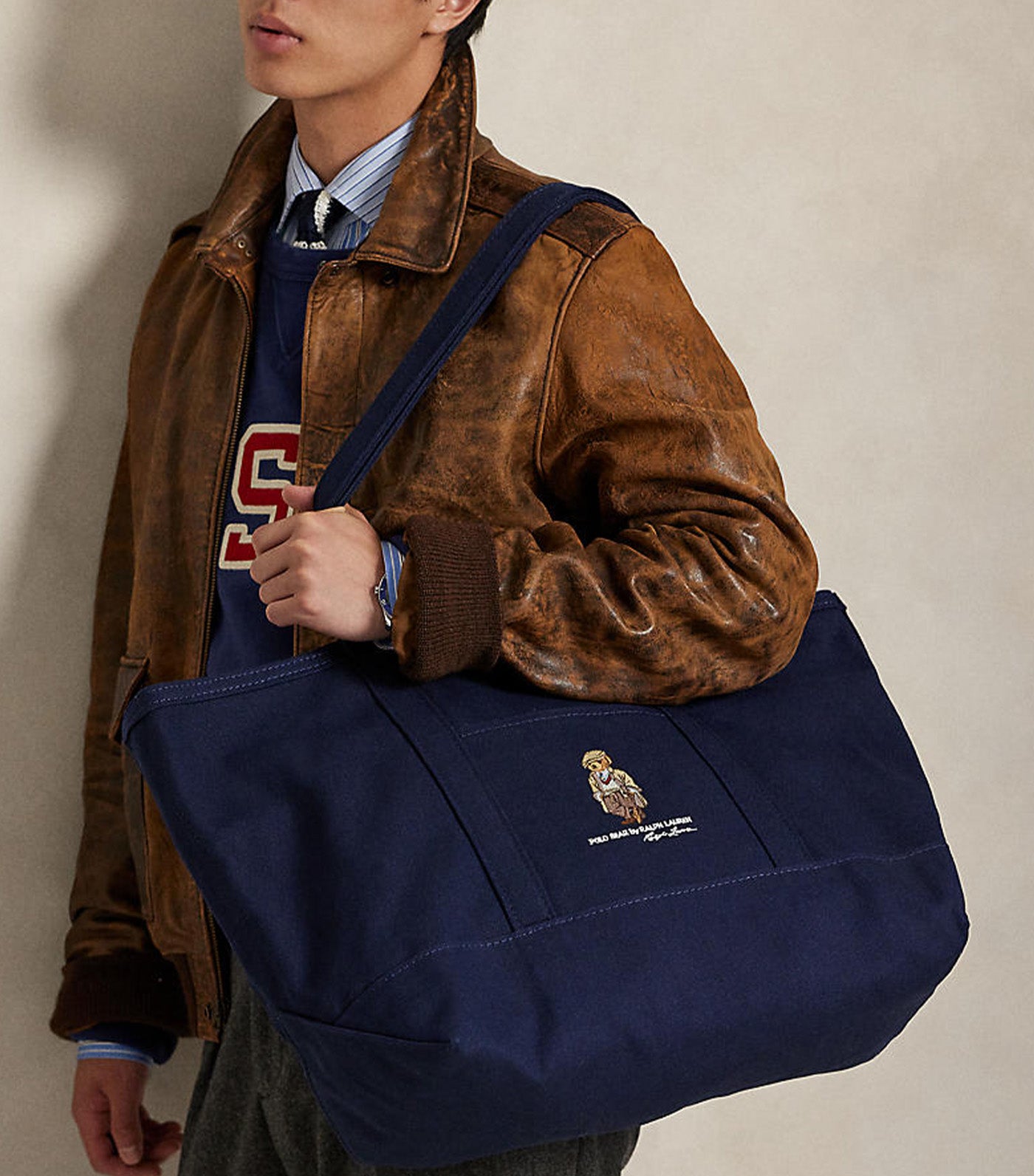 Men's Polo Bear Canvas Tote Navy