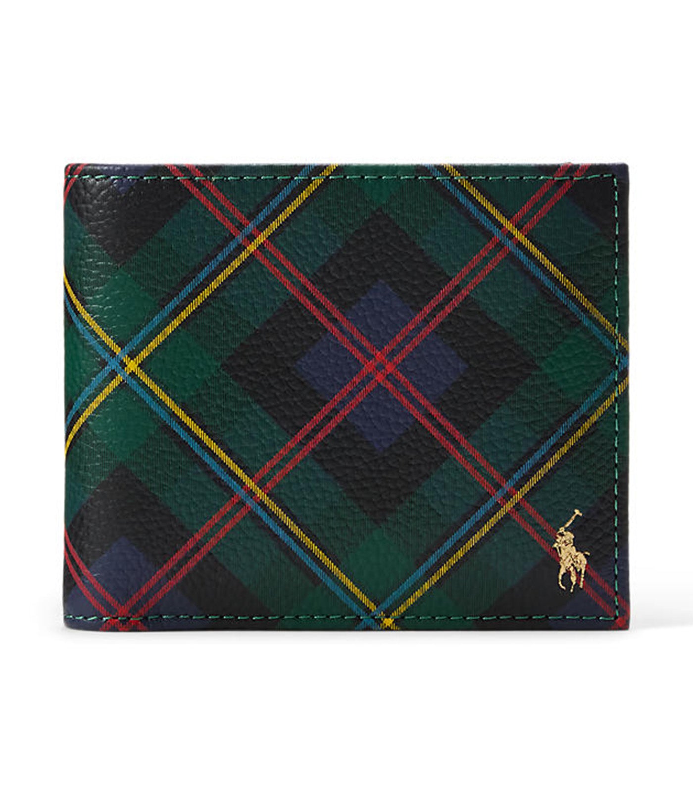 3-in-1 Plaid Leather Wallet Blue