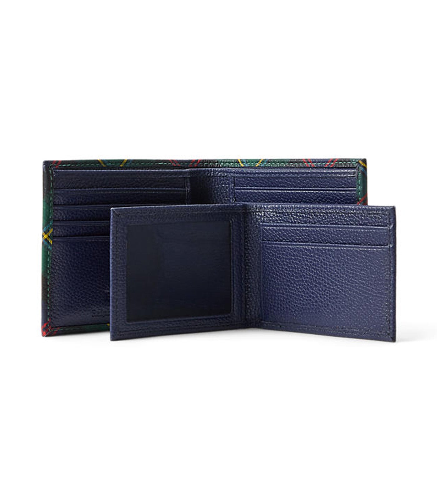 3-in-1 Plaid Leather Wallet Blue