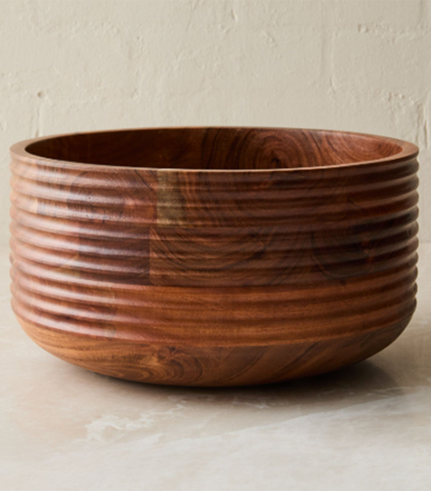 Groove Wood Salad Serve Bowl Acacia