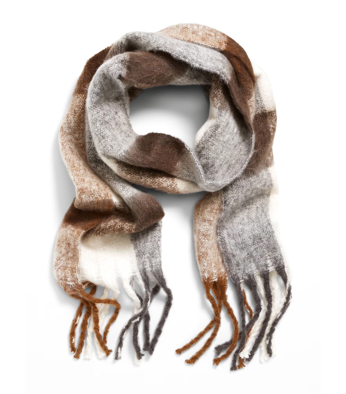 Old Navy Brushed Fringed Scarf Brown Check