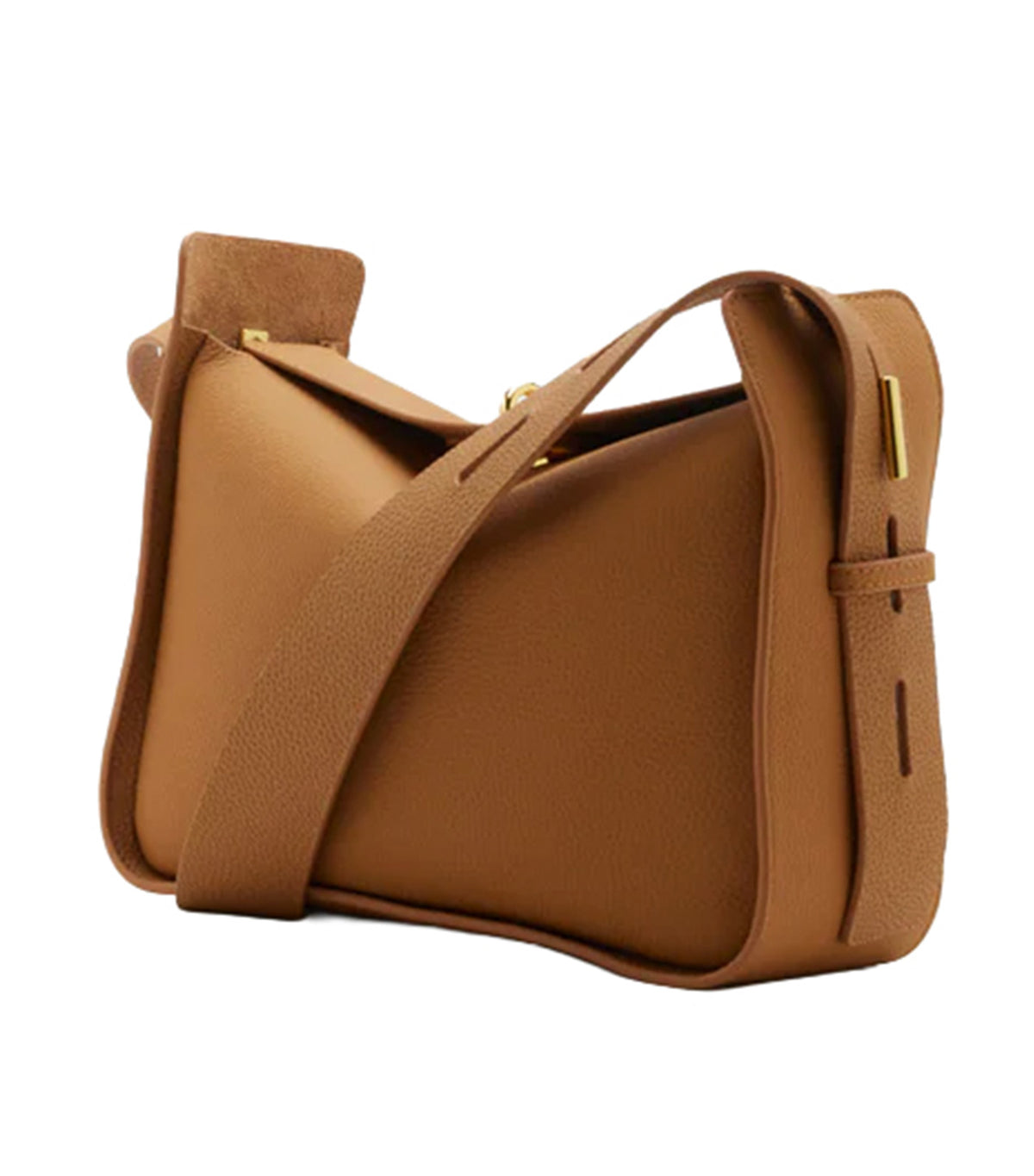 Yelivienne Twist Lock Leather Shoulder Bag Camel