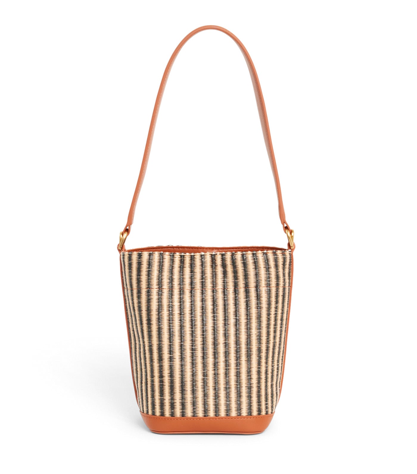 Small Summer Pack Raffia Bucket Bag Natural Noir Tan