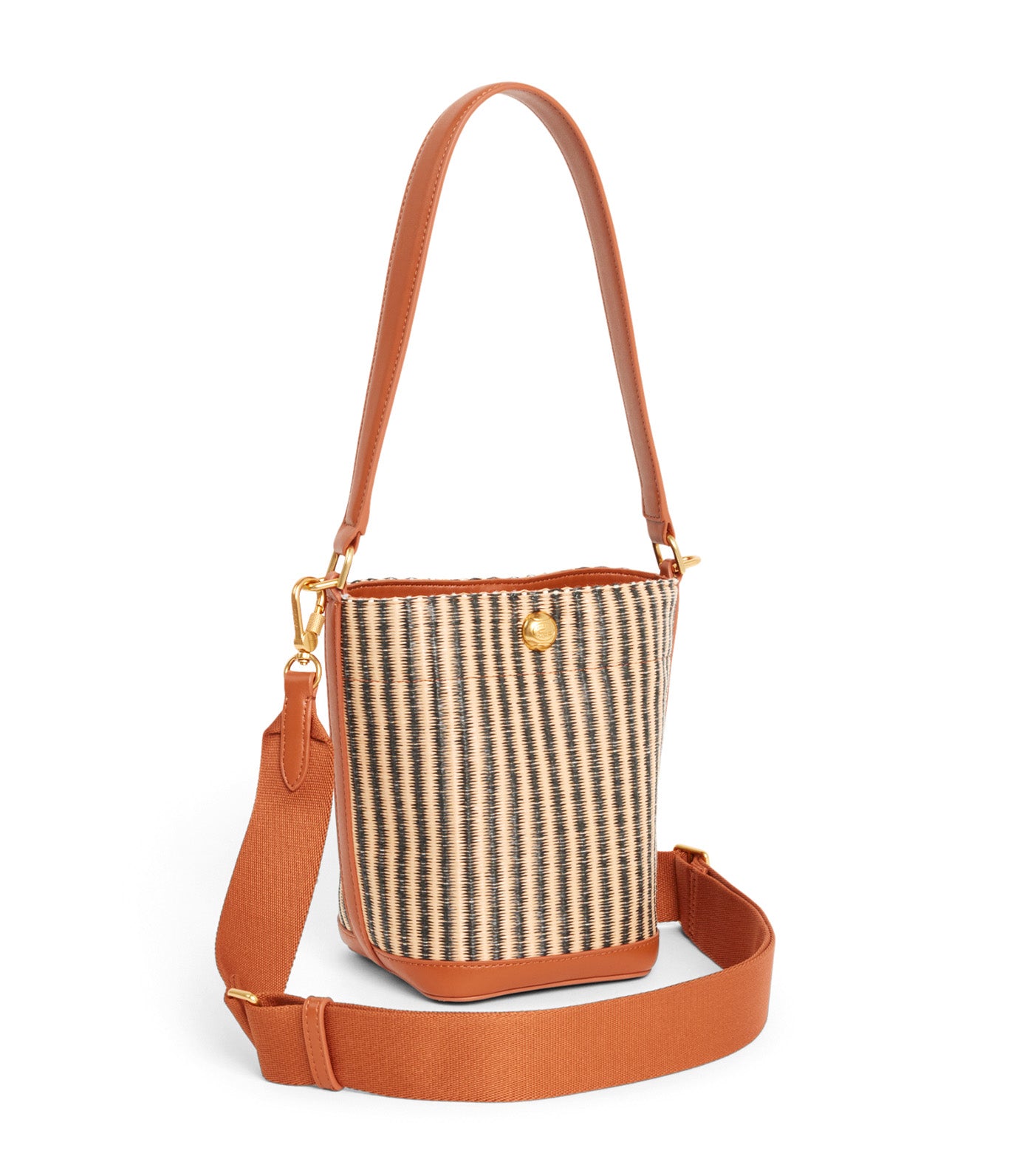 Small Summer Pack Raffia Bucket Bag Natural Noir Tan