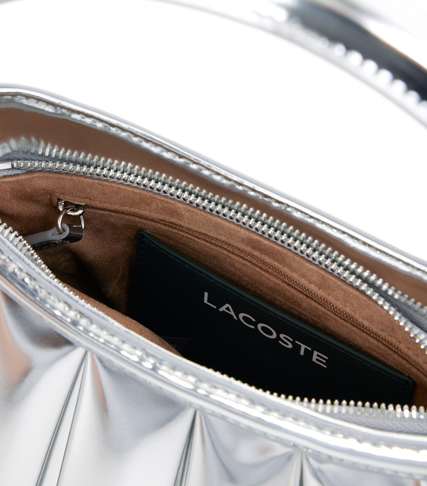 Lacoste Small Mirror Lenglen Leather Bag Silver Mirror