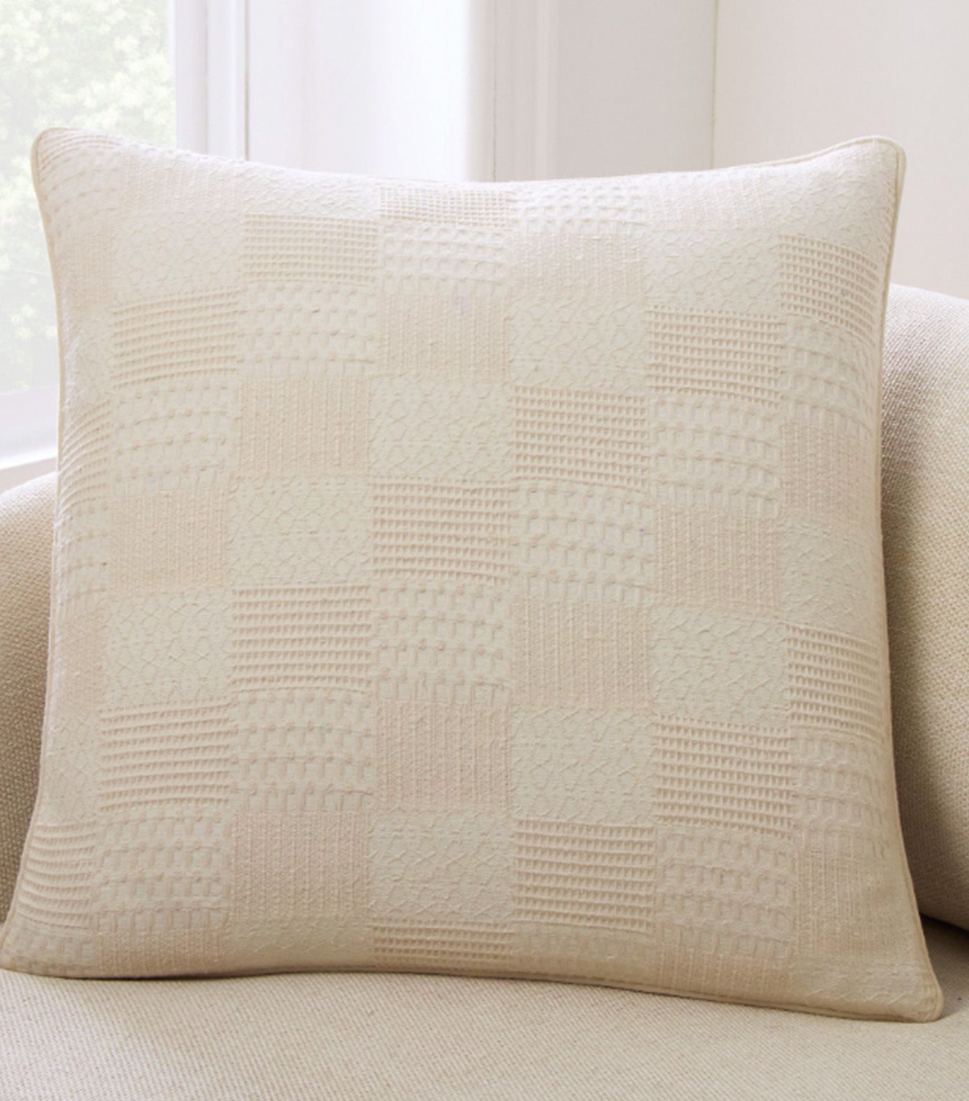 Patchwork Waffle Pillow Cover Alabaster