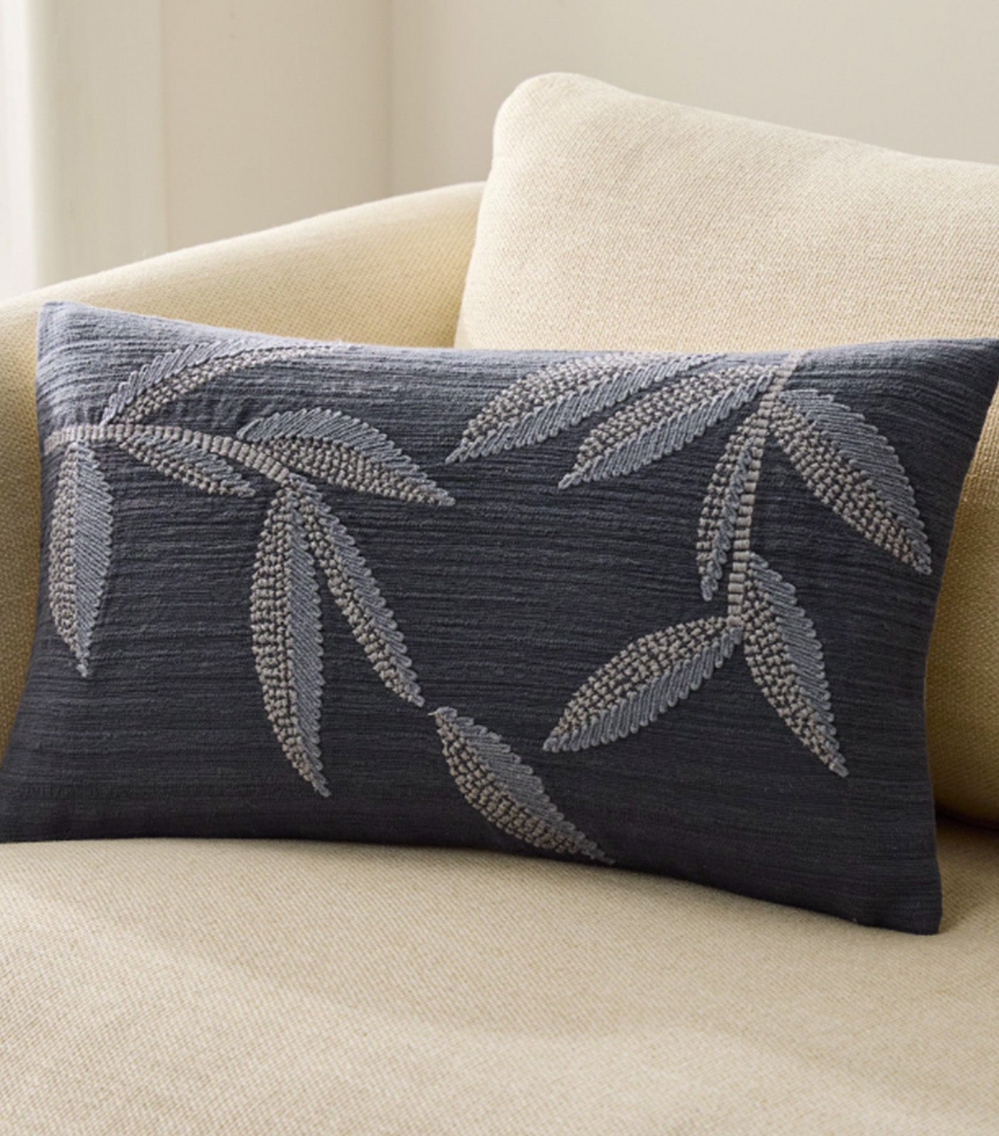 Embroidered Flora Pillow Cover Light Graphite