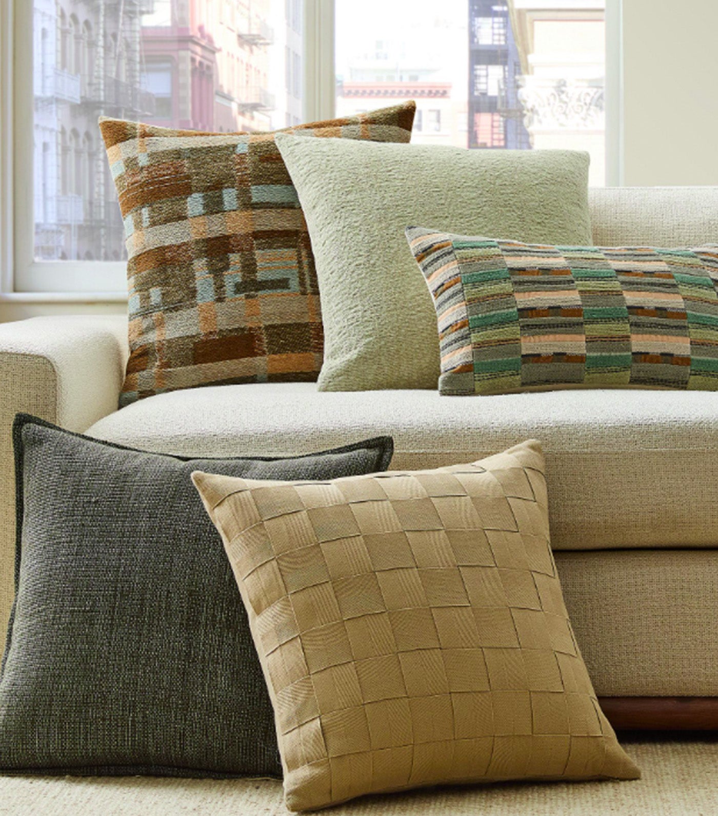 Taped Basketweave Pillow Cover Natural