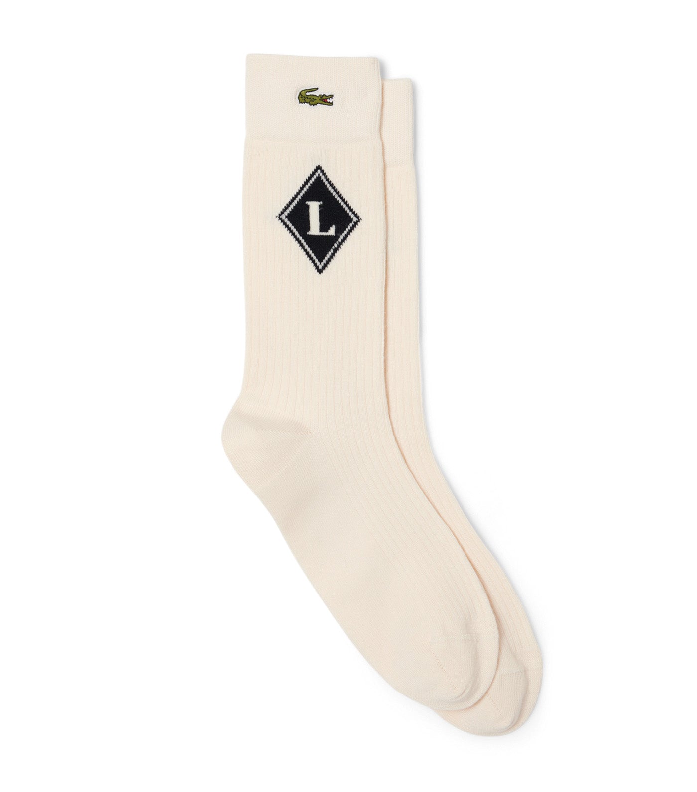 French-Made Ribbed Knit Socks Beige/Noir
