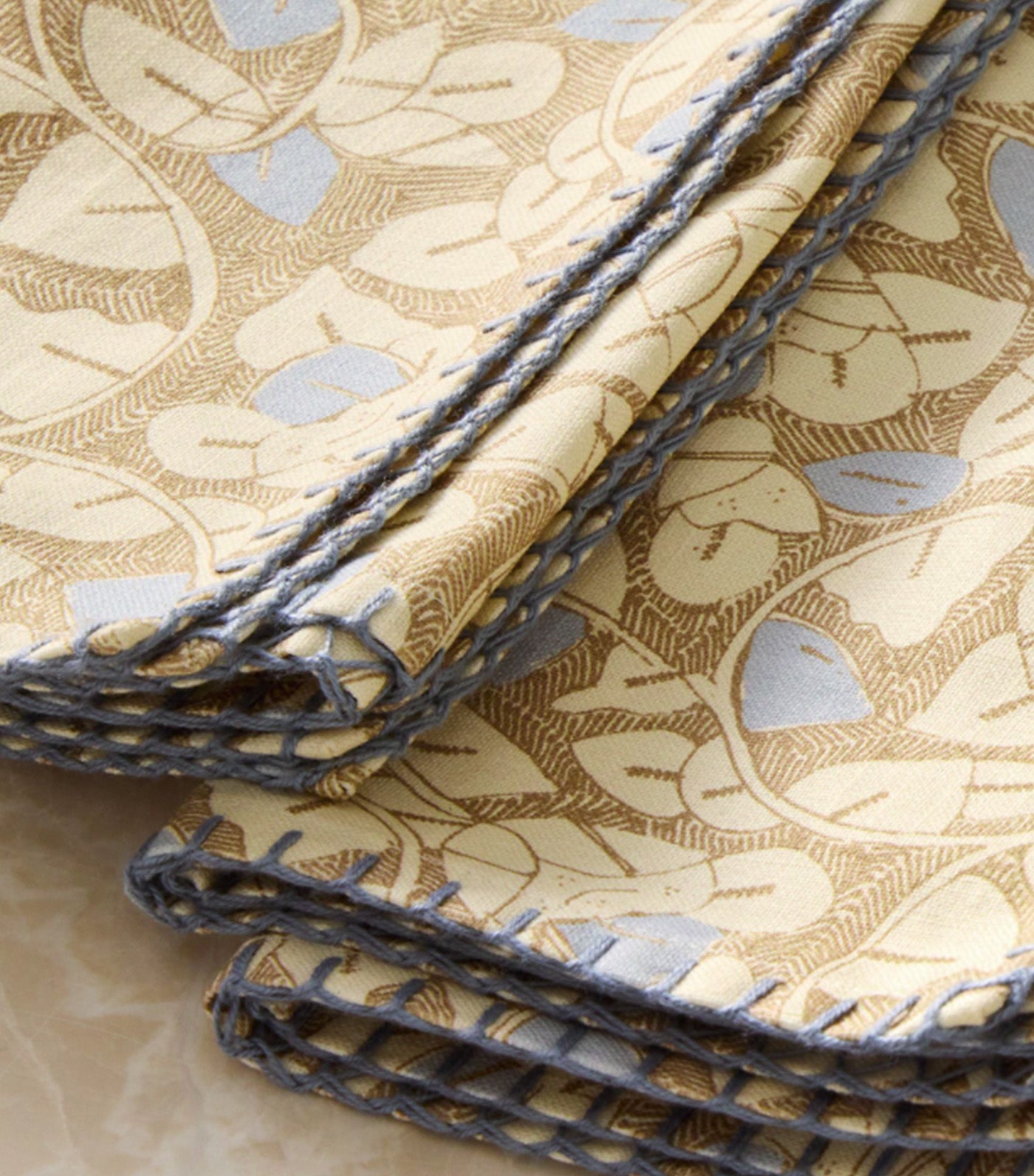 Block Print Palm Napkin Set of 4 Natural Multi
