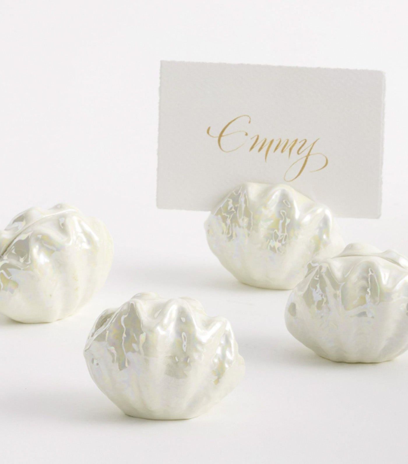 Pearlescent Shell Place Card Holders - Set of 4 White