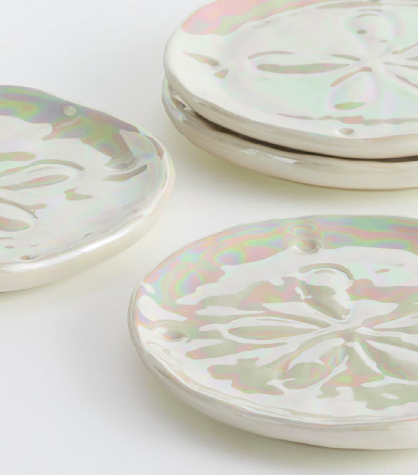 Pearlescent Sand Dollar Coasters - Set of 4 White Multi