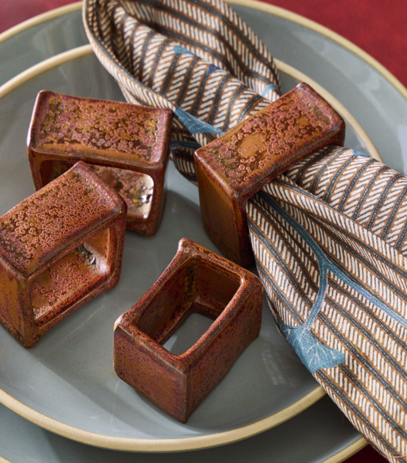 Kei Glazed Ceramic Napkin Ring Set of 4 Multi