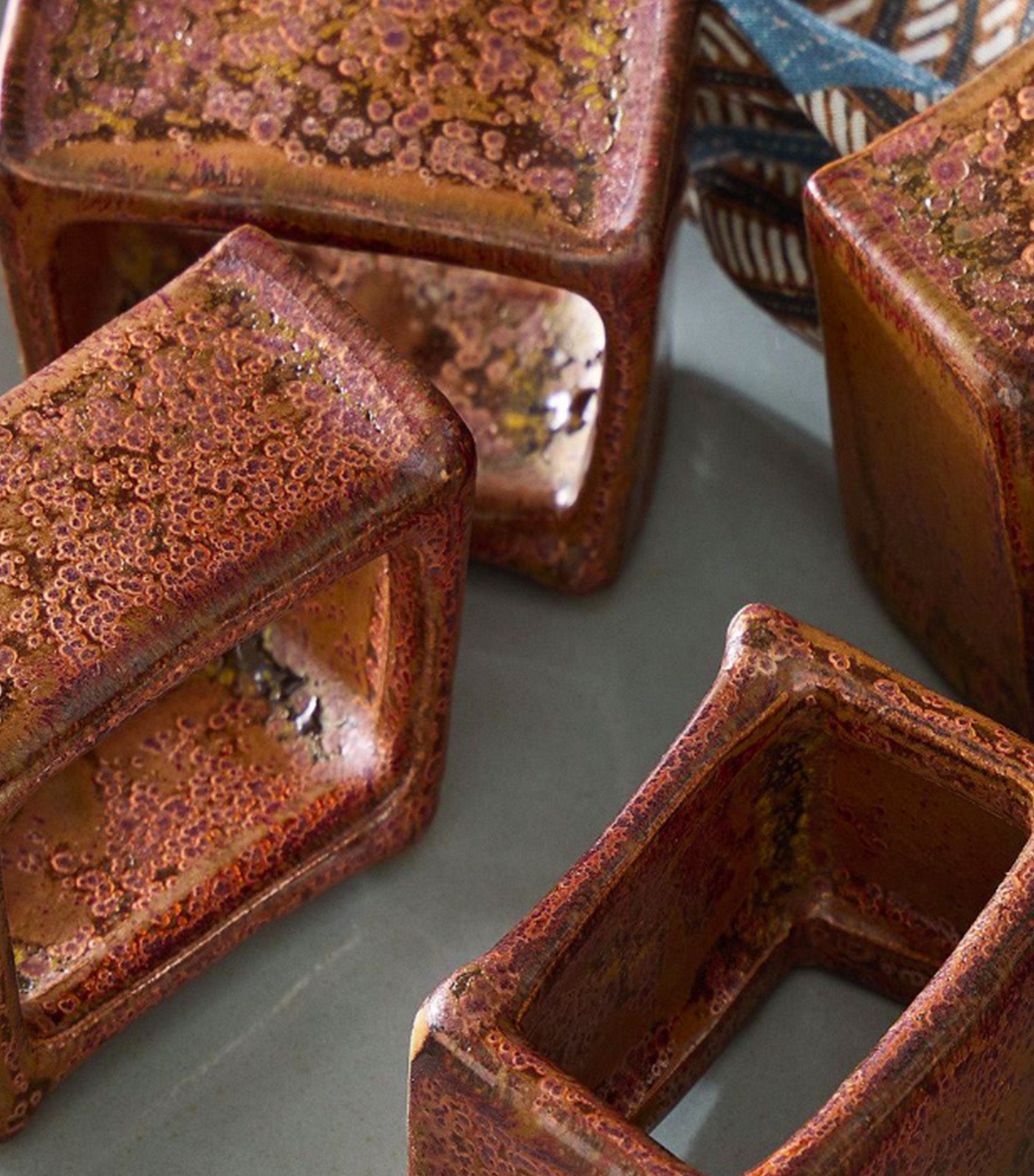 Kei Glazed Ceramic Napkin Ring Set of 4 Multi