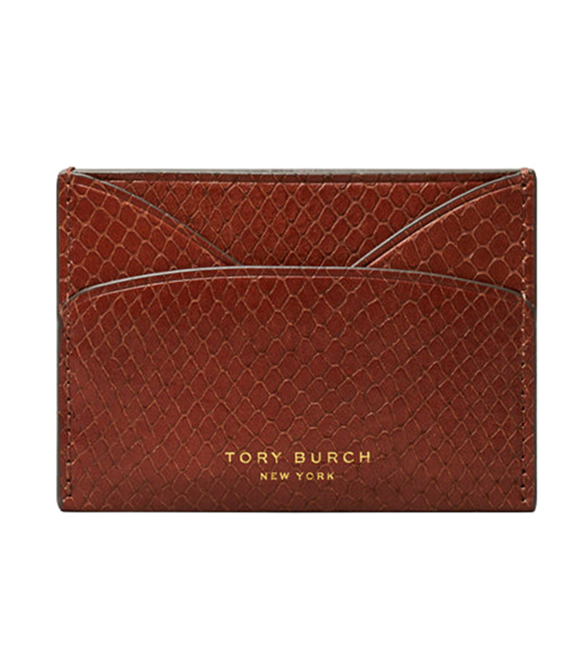 Romy Snake-Embossed Flat Card Case Sweet Maple