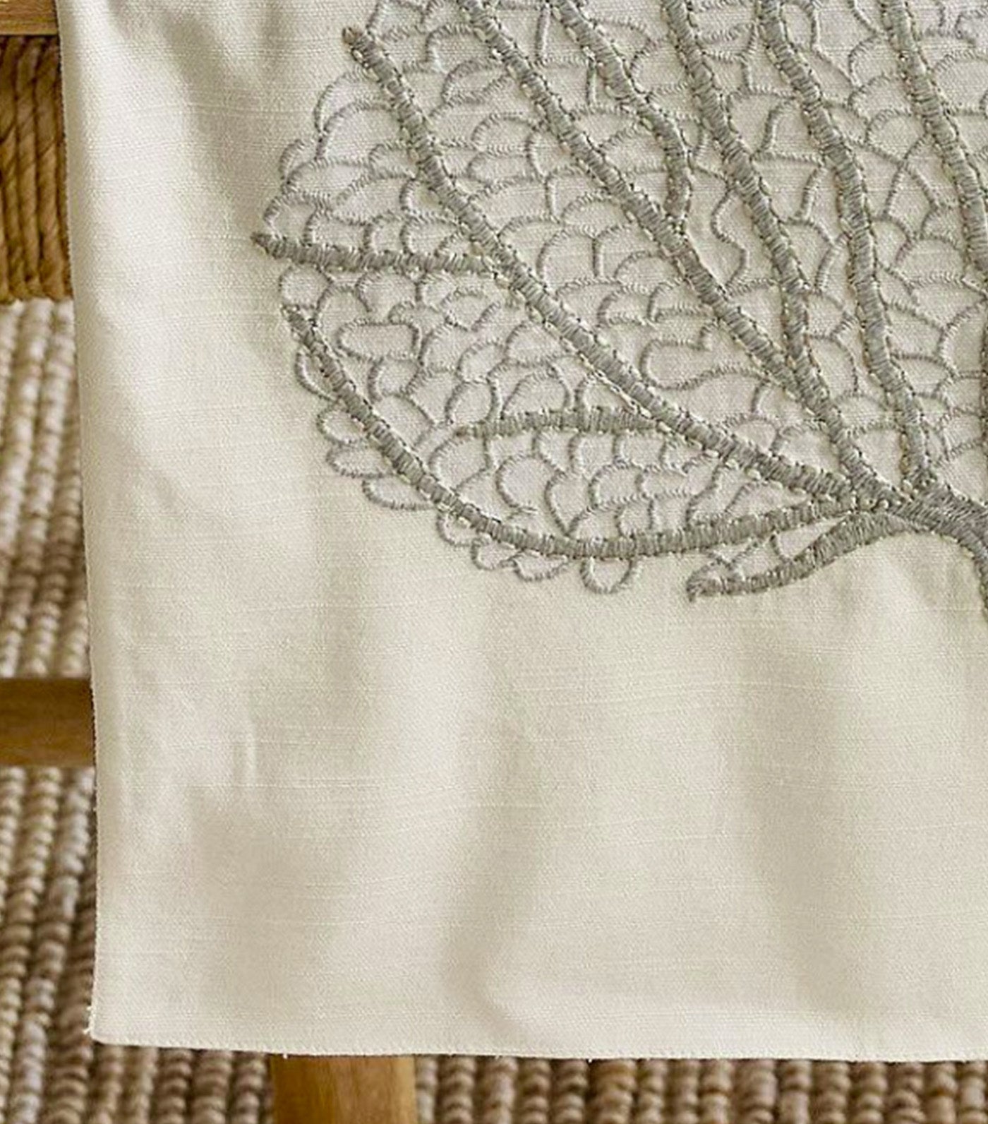 Coral Shimmer Embroidered Cotton Table Runner White Multi