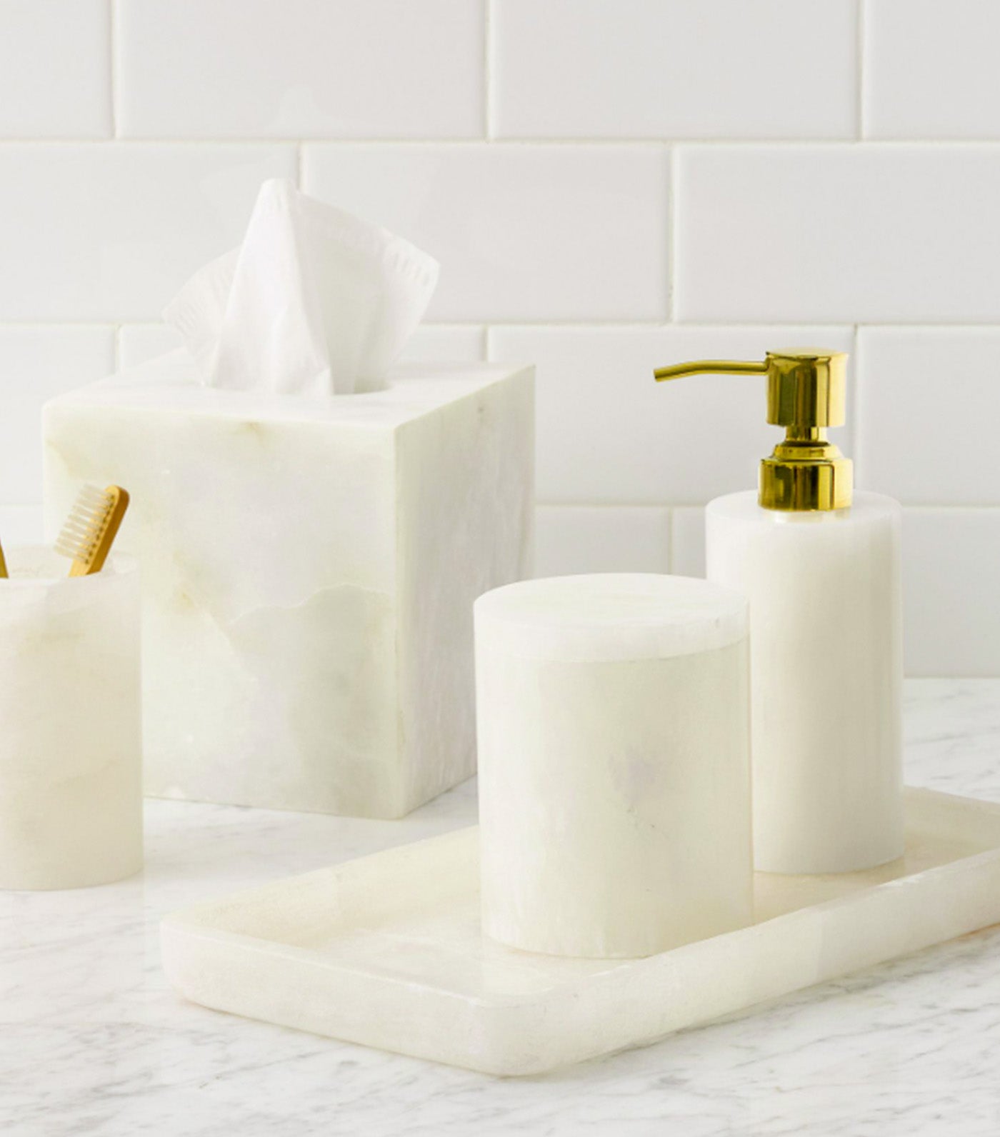 Alabaster Bathroom Accessories Canister White