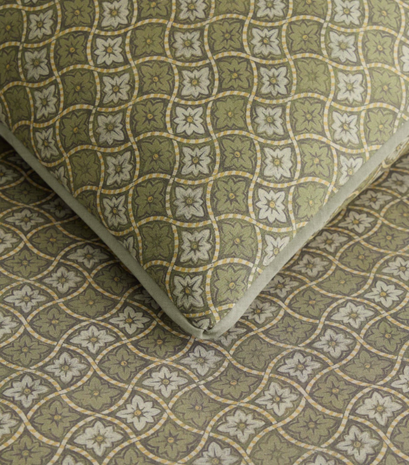 Diamond Lattice Floral Shams Vetiver Green