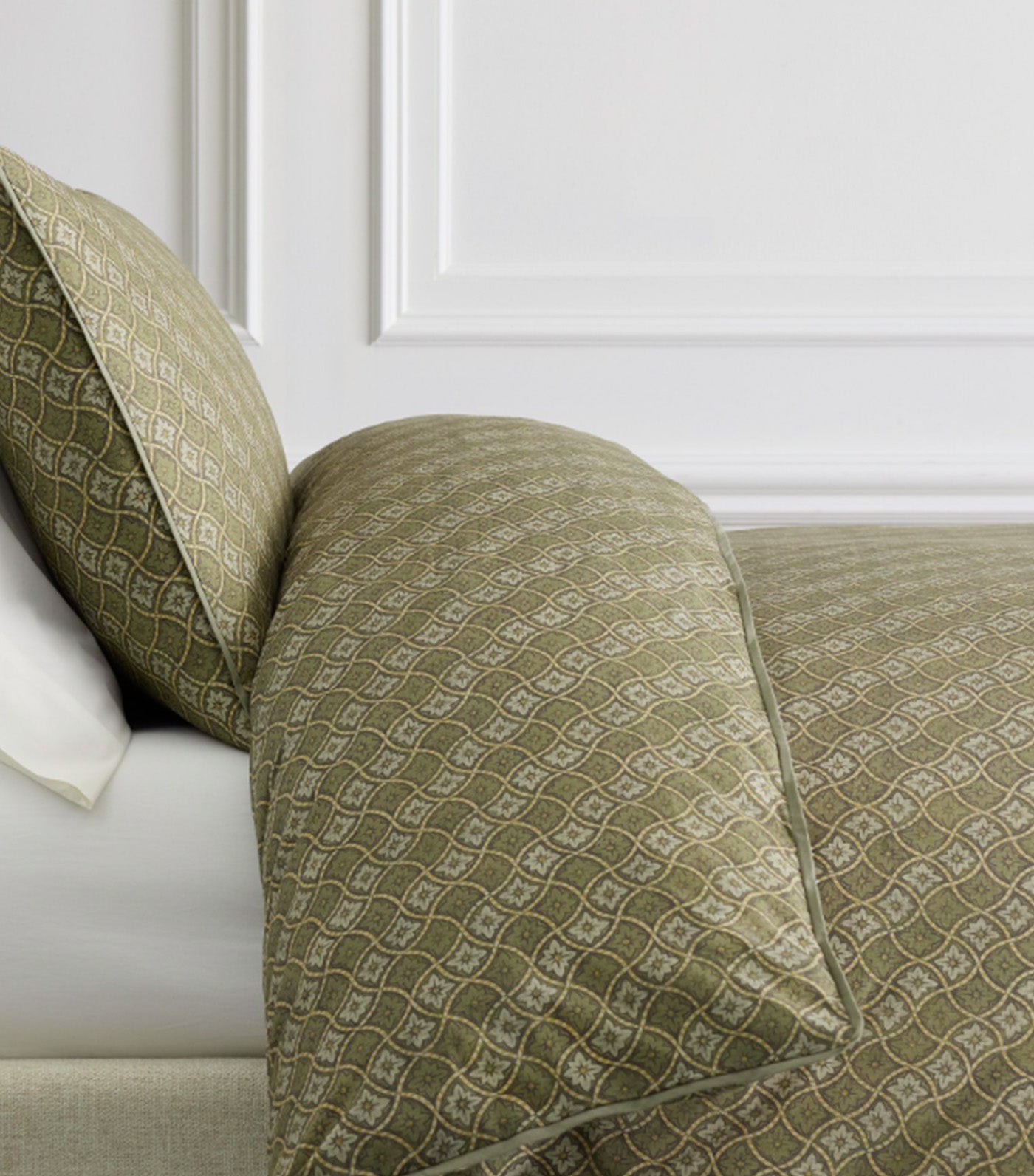 Diamond Lattice Floral Duvet Cover Vetiver Green