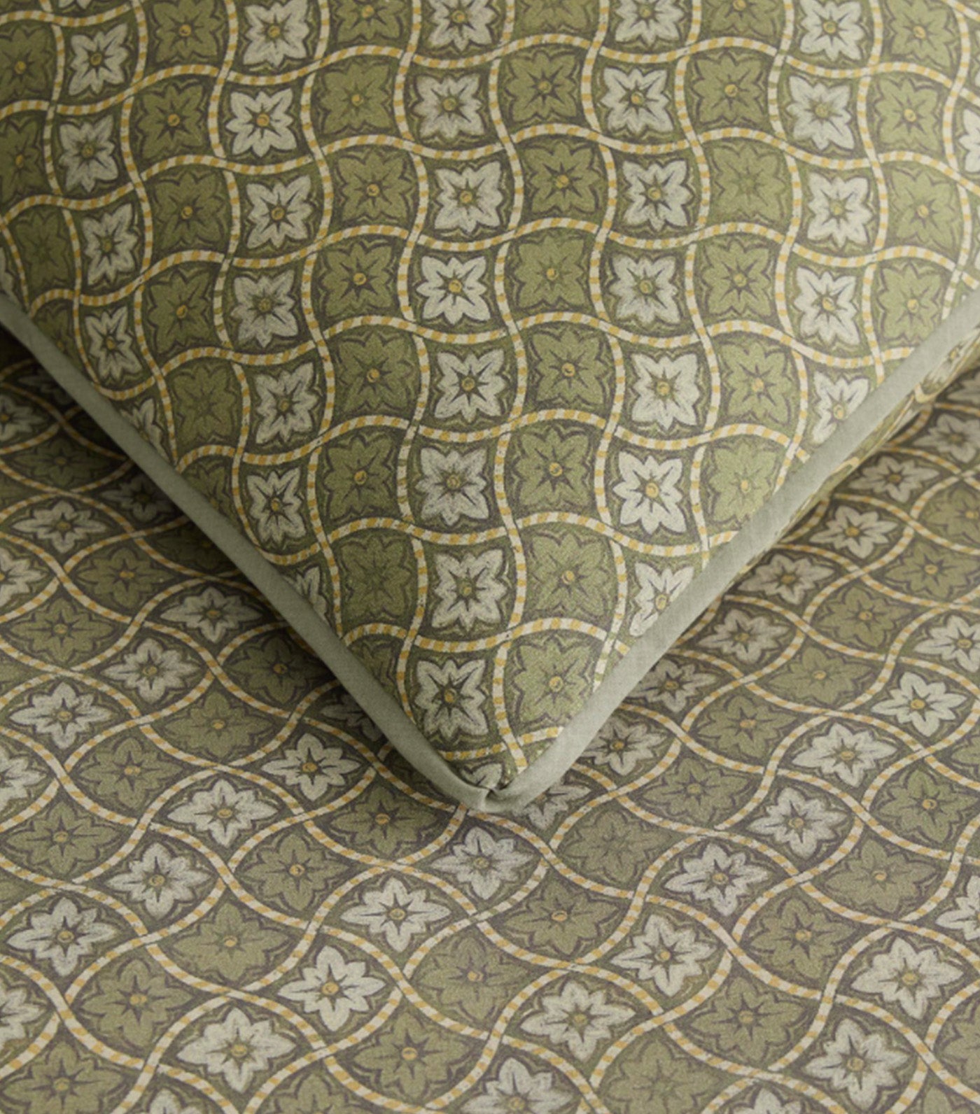 Diamond Lattice Floral Duvet Cover Vetiver Green