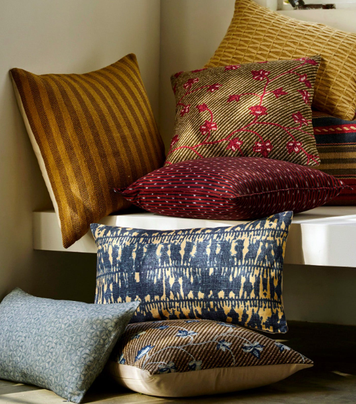 Ikat Dot Stripe Pillow Cover Dark Honey