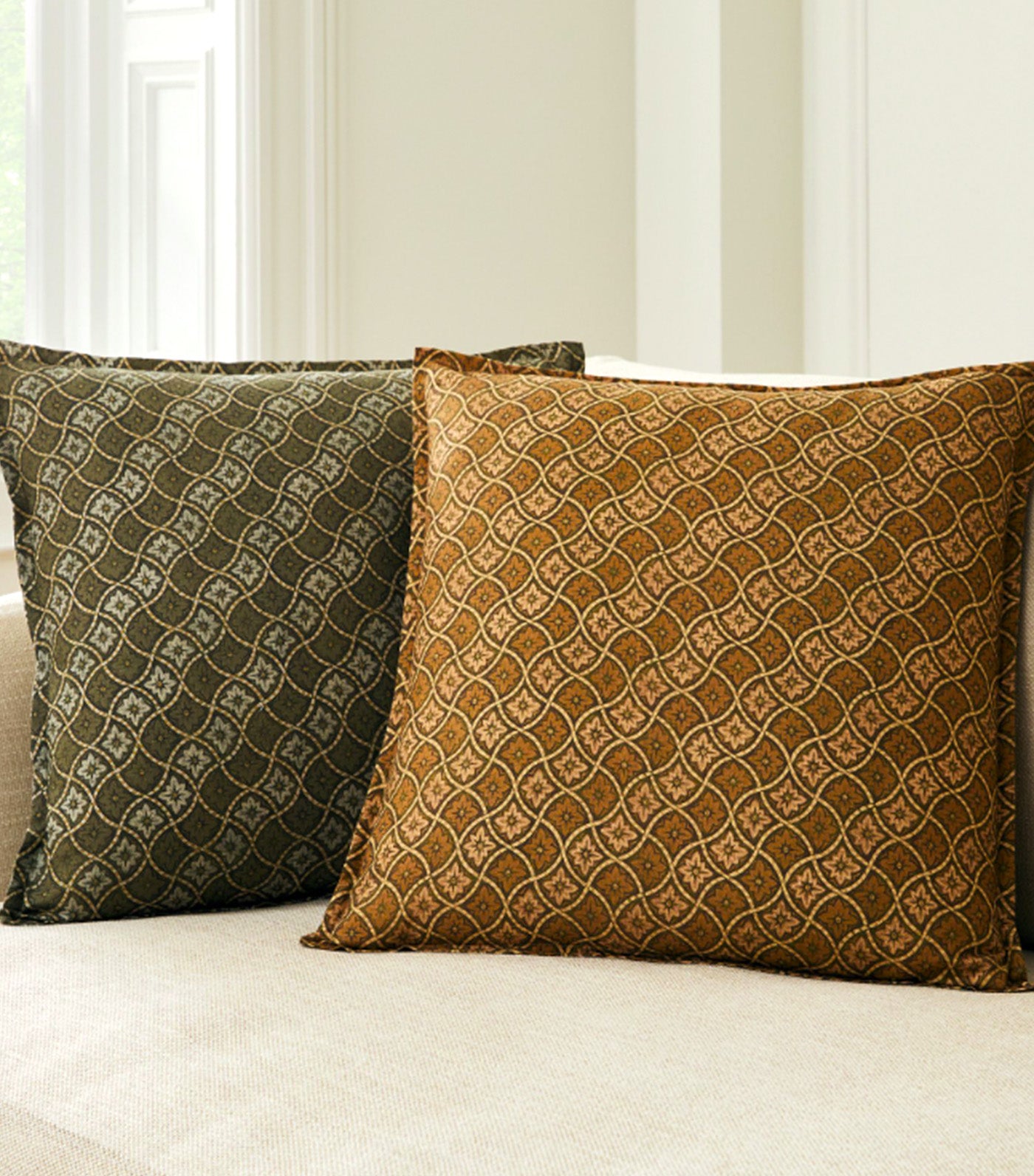 Diamond Floral Lattice Pillow Cover Sandalwood