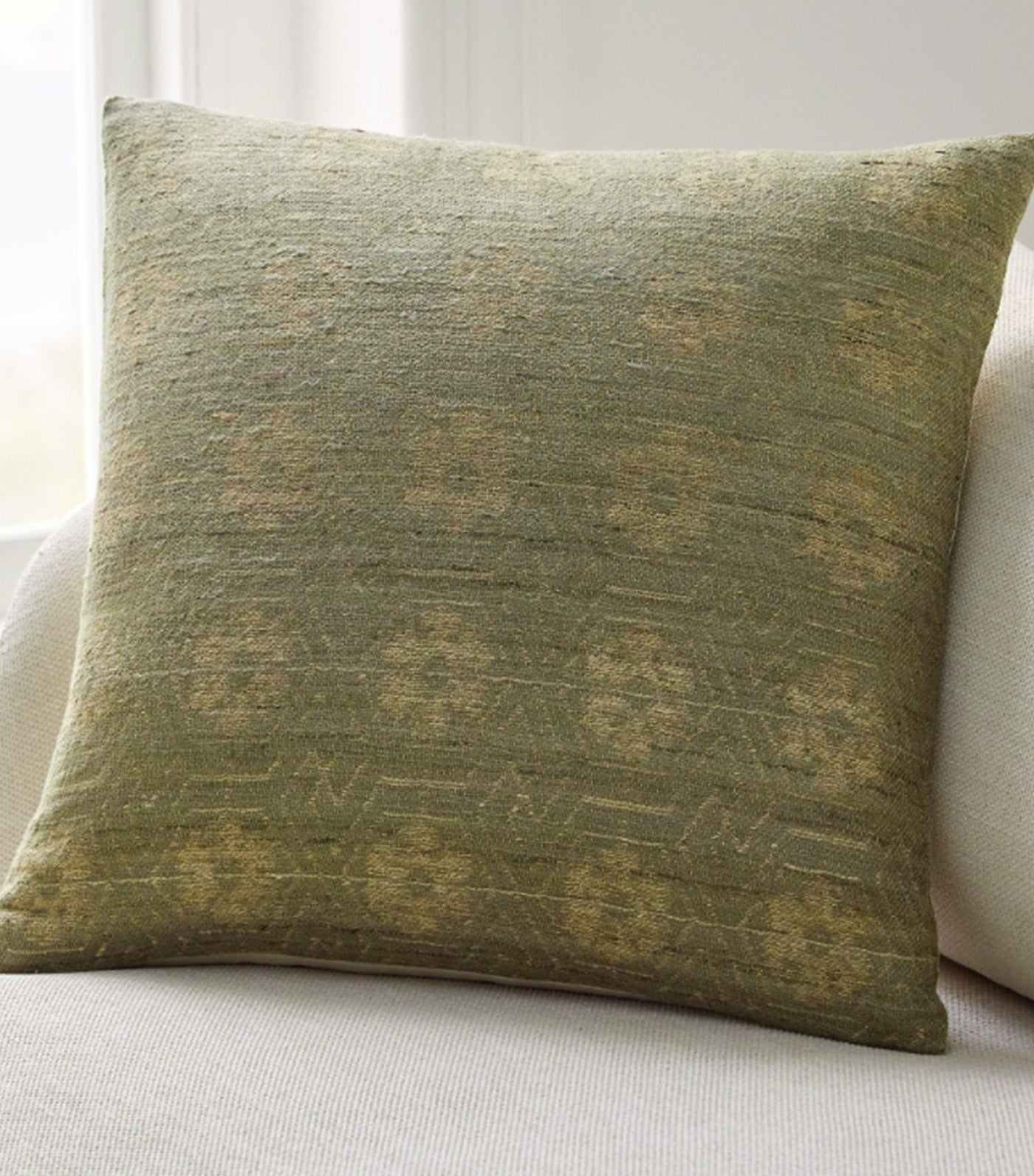 Diffused Woven Floral Pillow Cover Cedar Green
