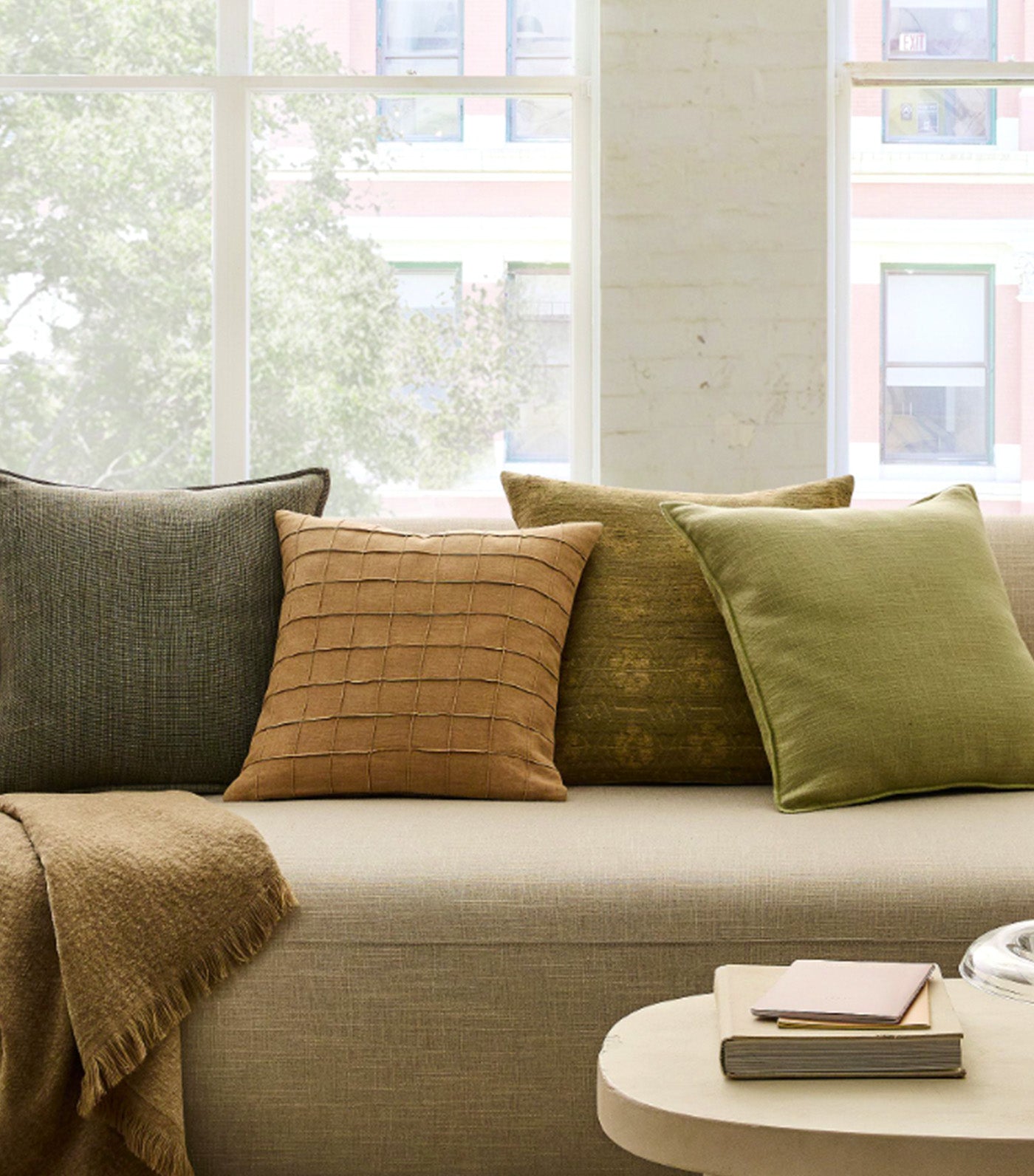 Windowpane Grid Pillow Cover Camel