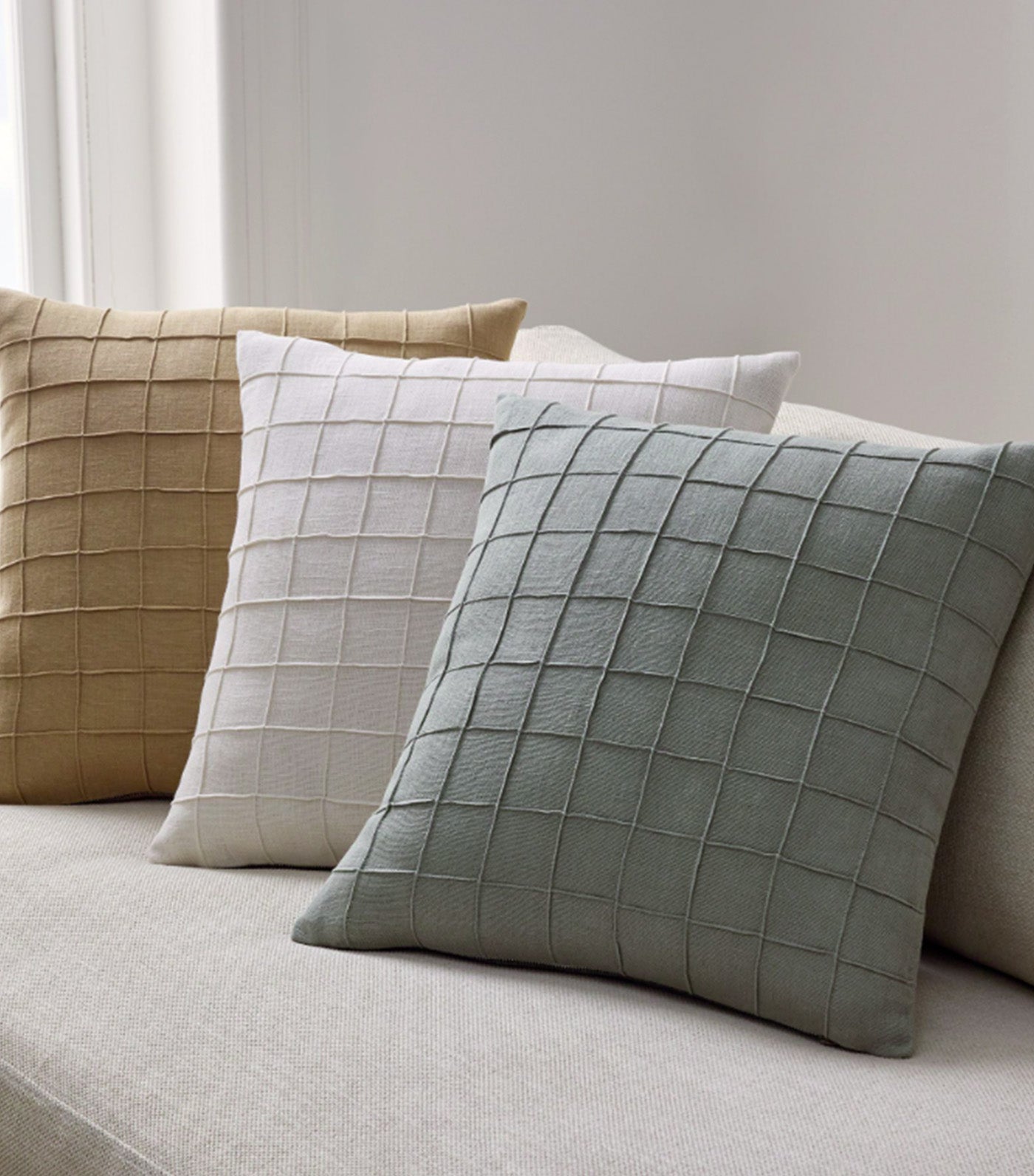 Windowpane Grid Pillow Cover Camel