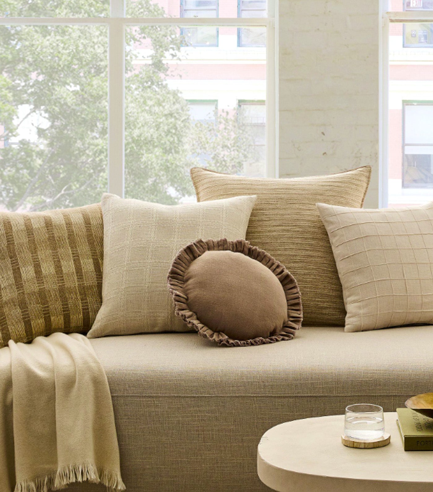 Windowpane Grid Pillow Cover Alabaster