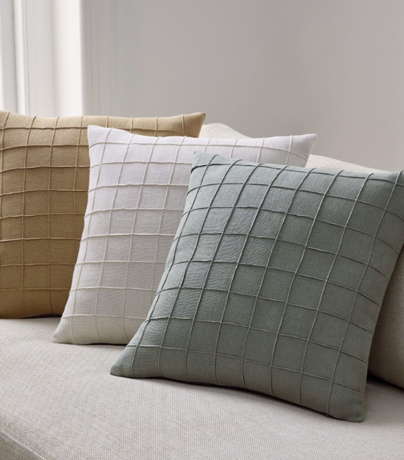 Windowpane Grid Pillow Cover Alabaster