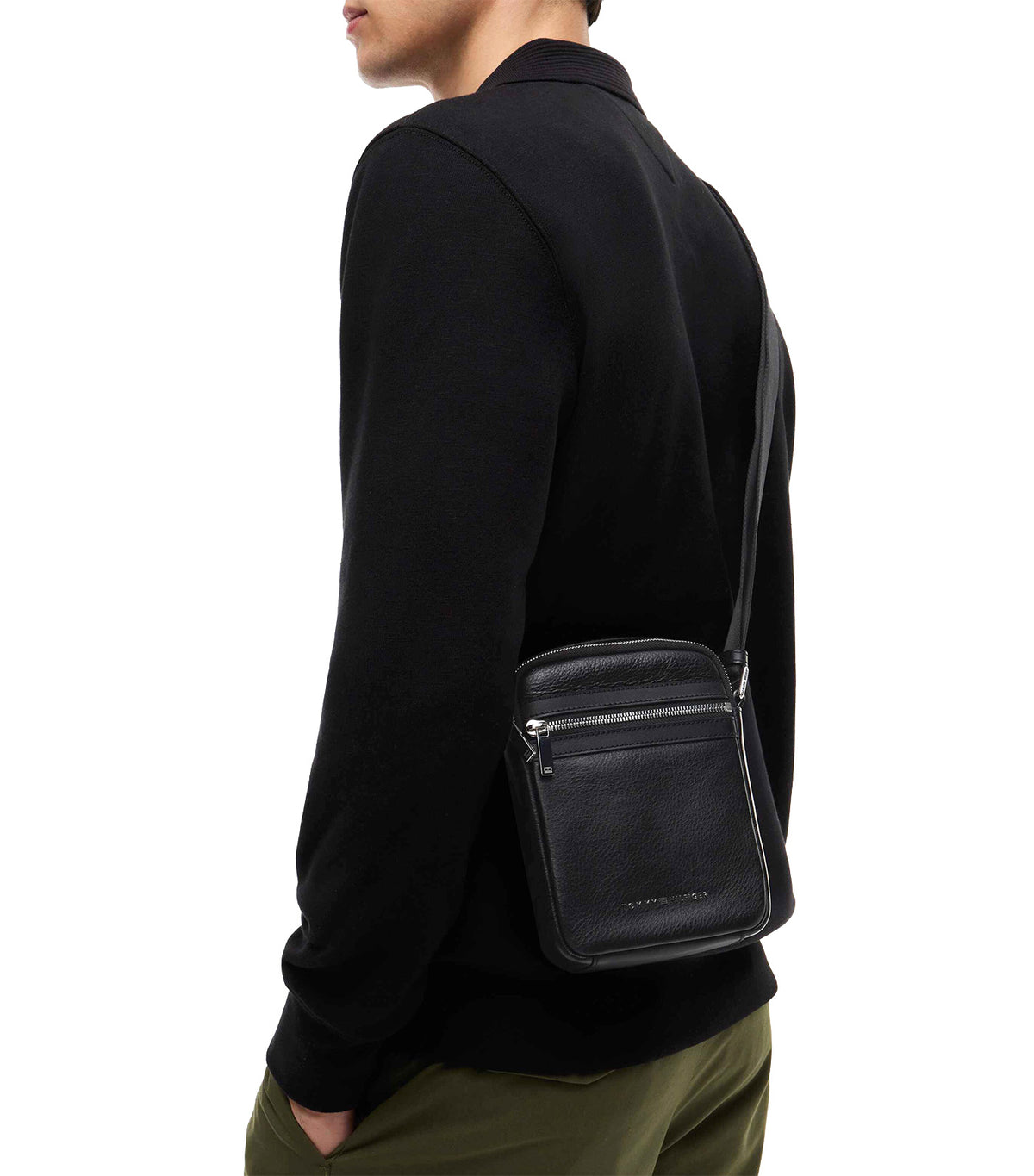 Men's Bus Leather Mini Reporter Bag Black