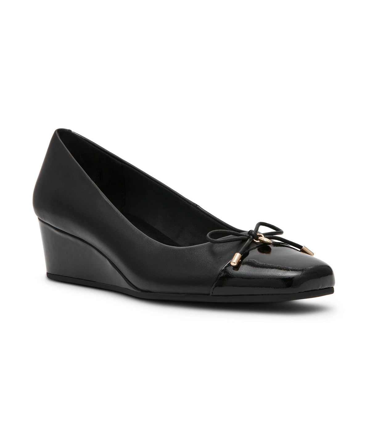 Leather Wedge Ballet Flat Black
