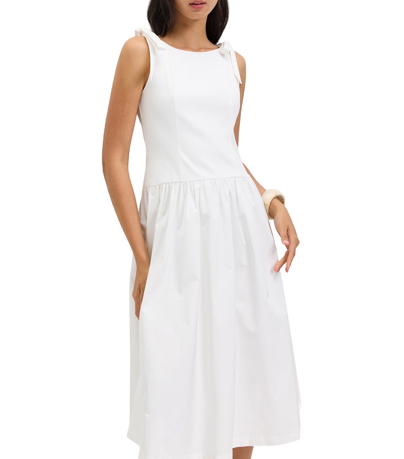 Tie Shoulder Dress Off-White