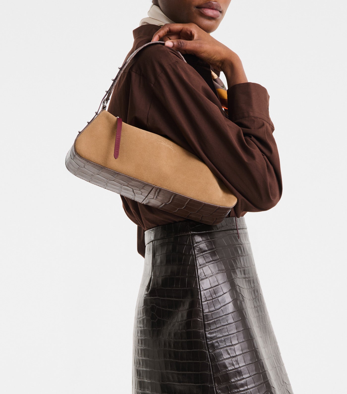 Re-Play Croco Shoulder Bag L Coffee