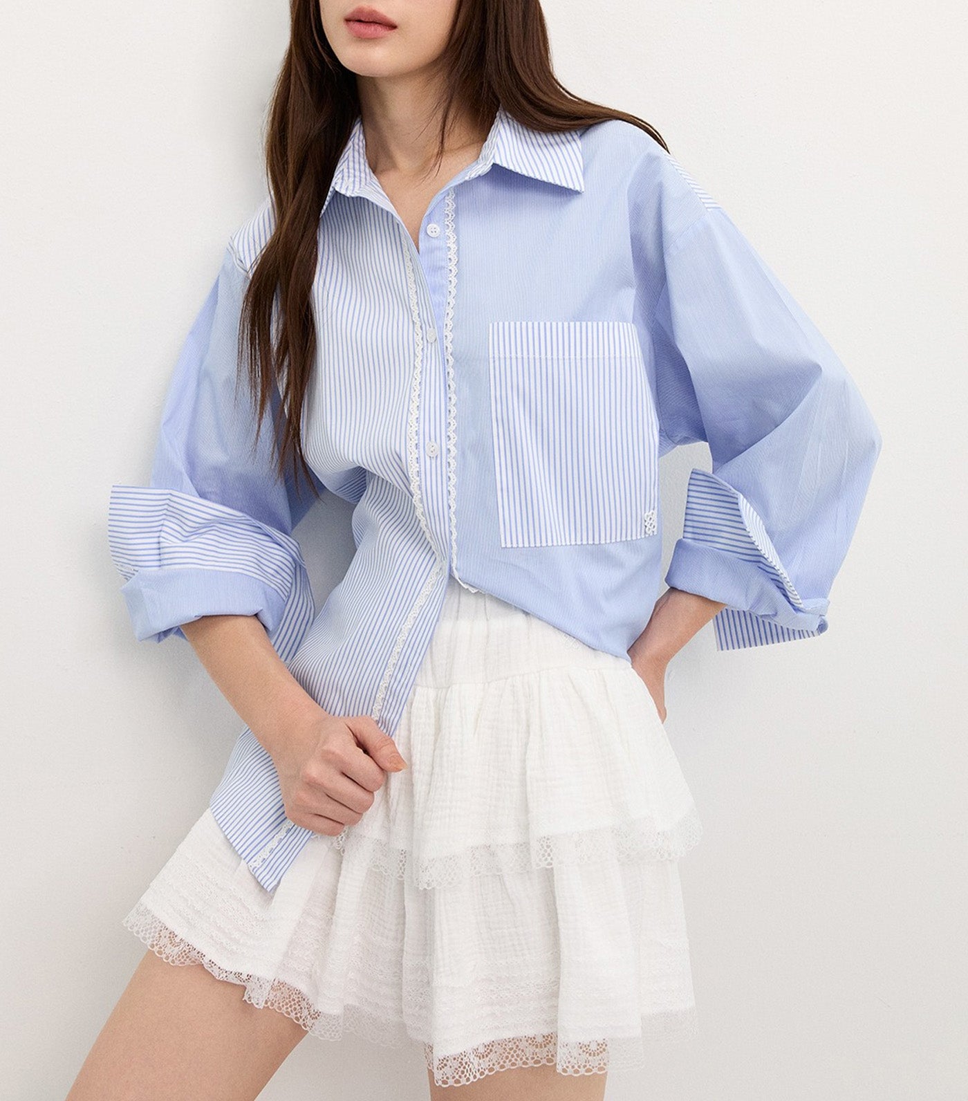 Asymmetric Button-Up Shirt Blue