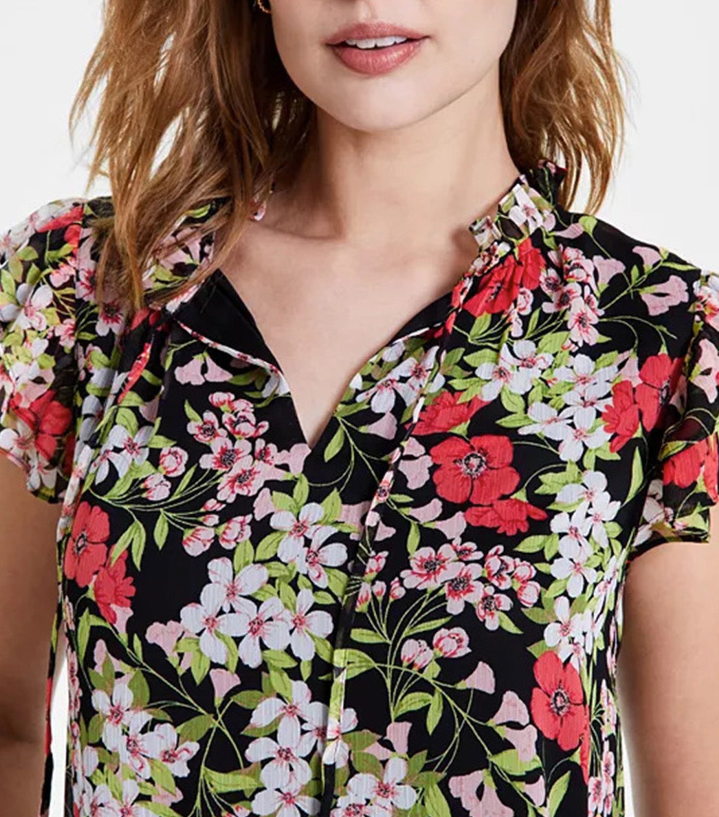 売れ筋商品|||アンクライン カットソー トップス レディース Women's Ruffle-Sleeve Tie-Neck Blouse Anne Black Multi Amazon.com: Anne Klein Ruffle SLV TIE Blouse : Clothing
