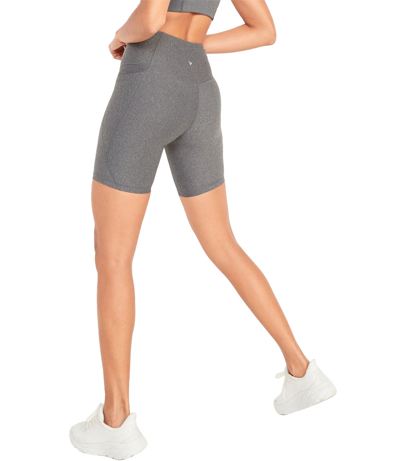 High-Waisted PowerSoft Side-Pocket Biker Shorts for Women 8-inch Inseam Heather Gray