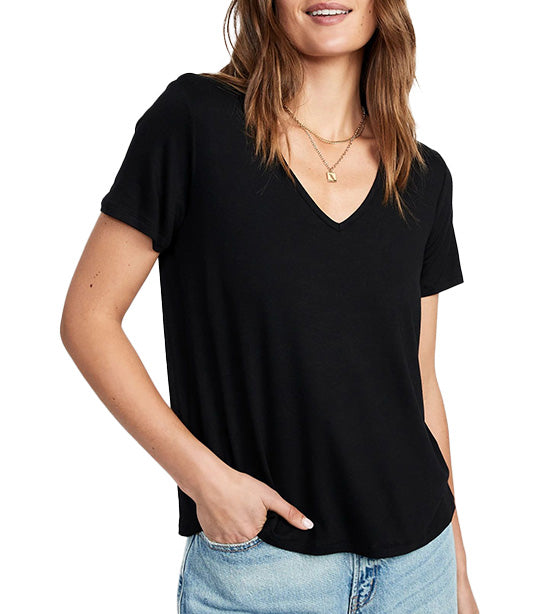 Luxe V-Neck T-Shirt for Women Black Jack