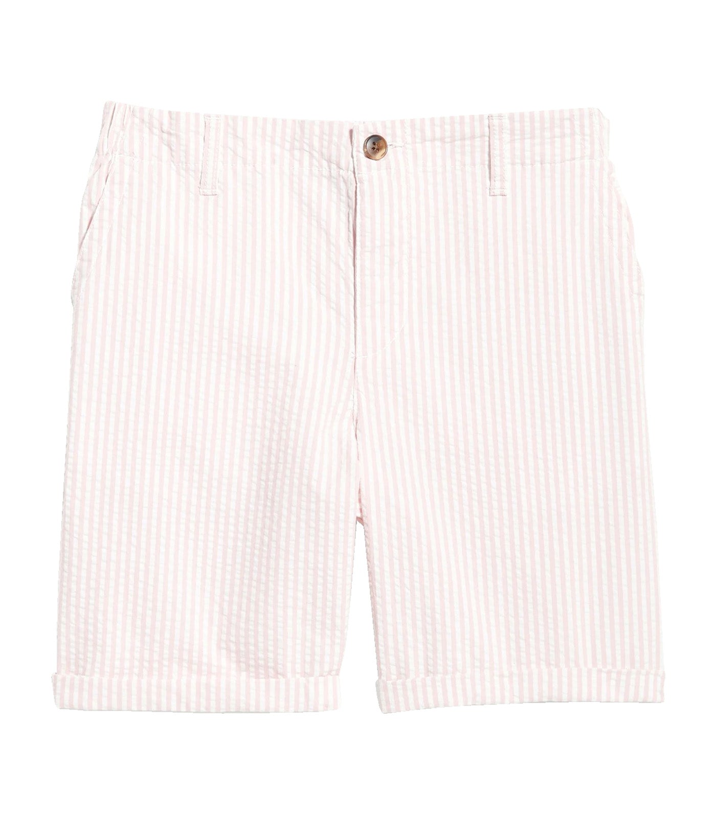 High-Waisted OGC Chino Seersucker Pull-On Shorts for Women - 7in Inseam Pink Stripe
