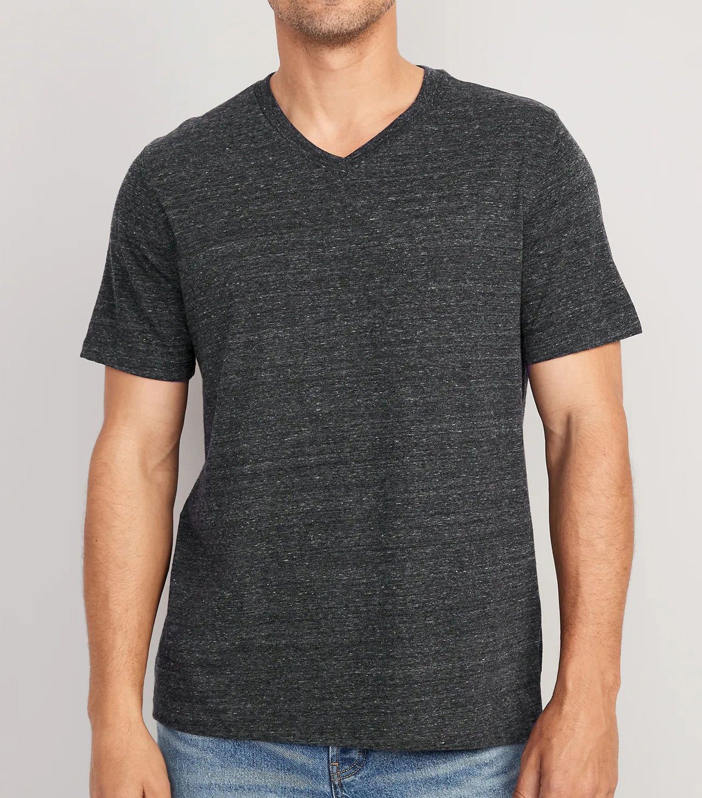 Soft-Washed V-Neck Slub-Knit T-Shirt for Men Charcoal Heather