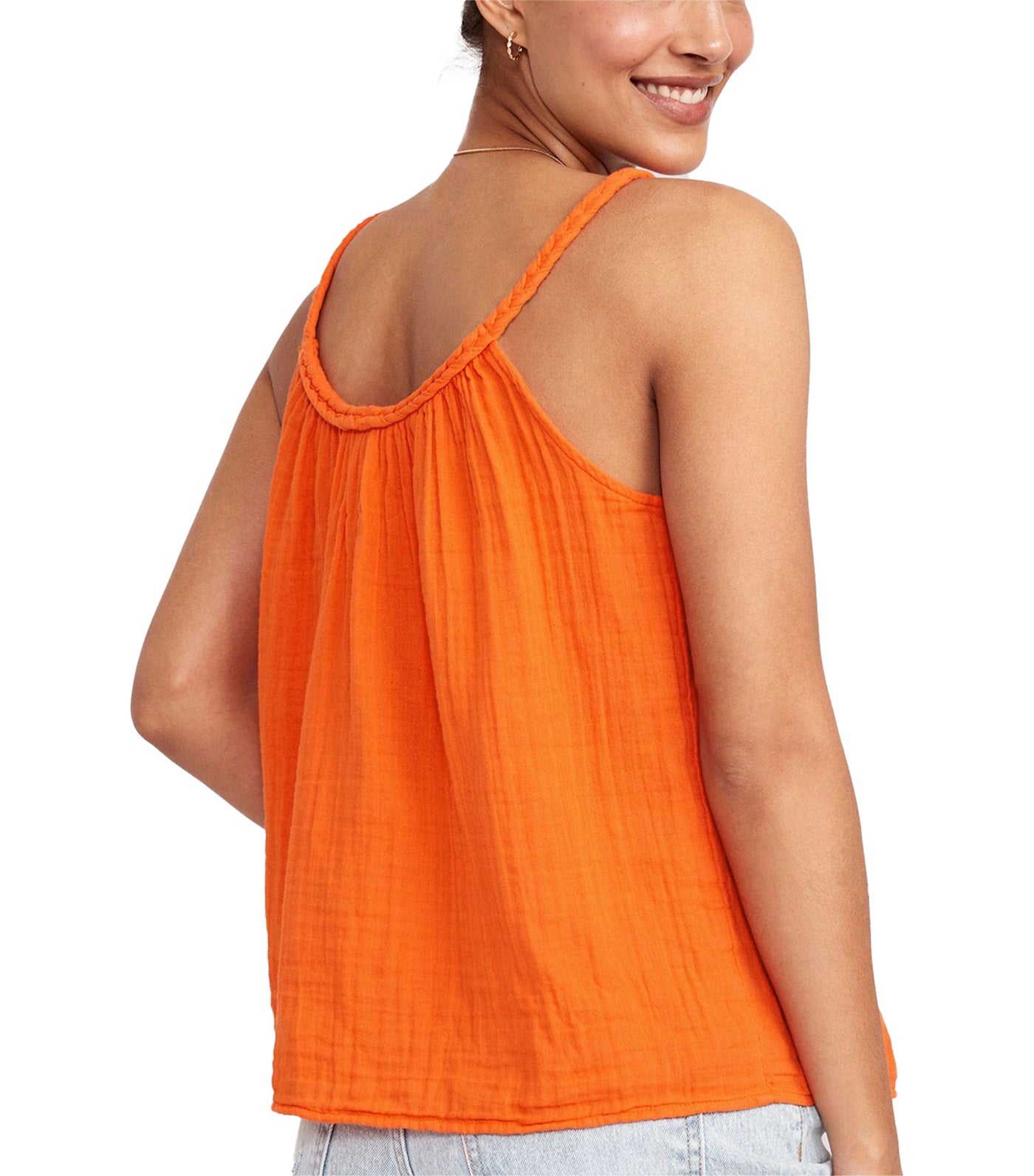Sleeveless Braided-Strap Top for Women Blazing Orange
